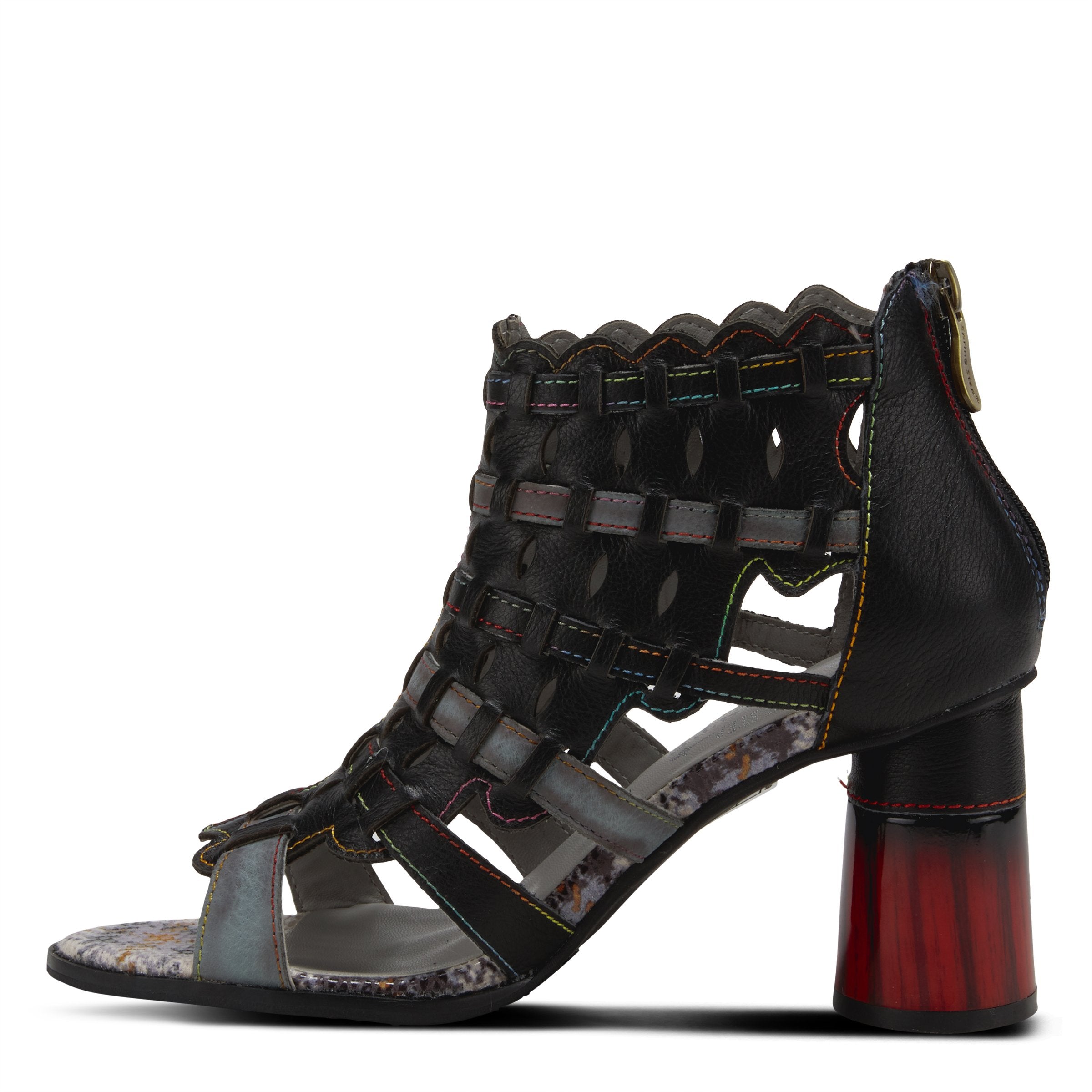L'Artiste L'ARTISTE PLATIUM ANKLE STRAP SANDAL sandal in black multi with handcrafted leather design