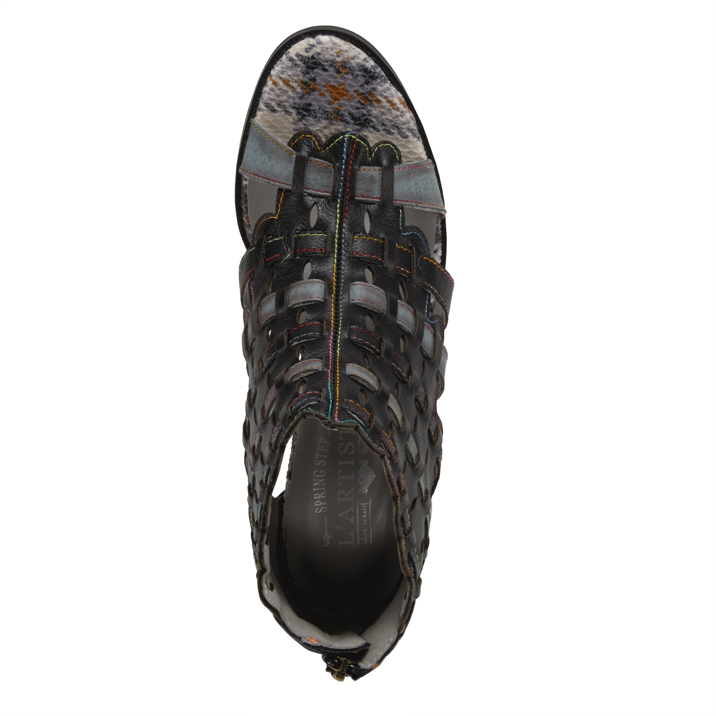 L'Artiste L'ARTISTE PLATIUM ANKLE STRAP SANDAL sandal in black multi with handcrafted leather design