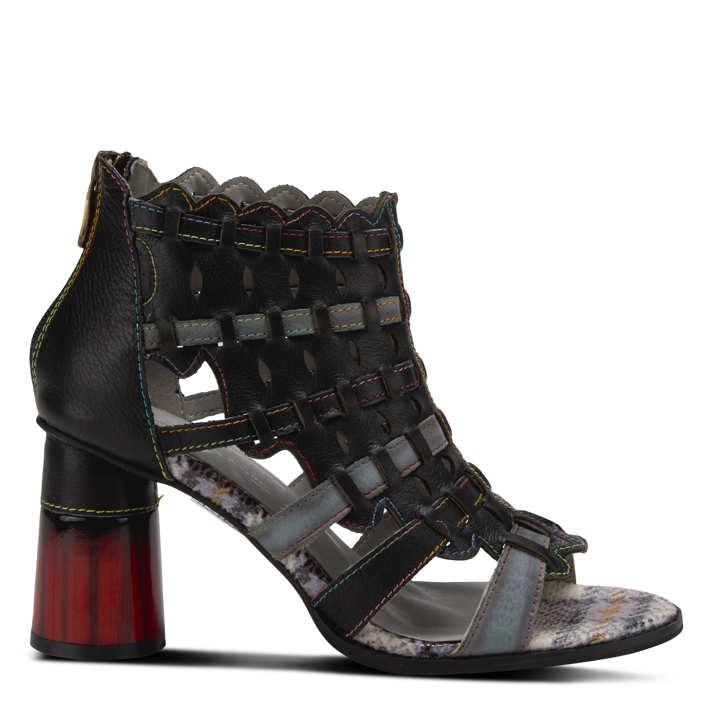 L'Artiste L'ARTISTE PLATIUM ANKLE STRAP SANDAL sandal in black multi with handcrafted leather design