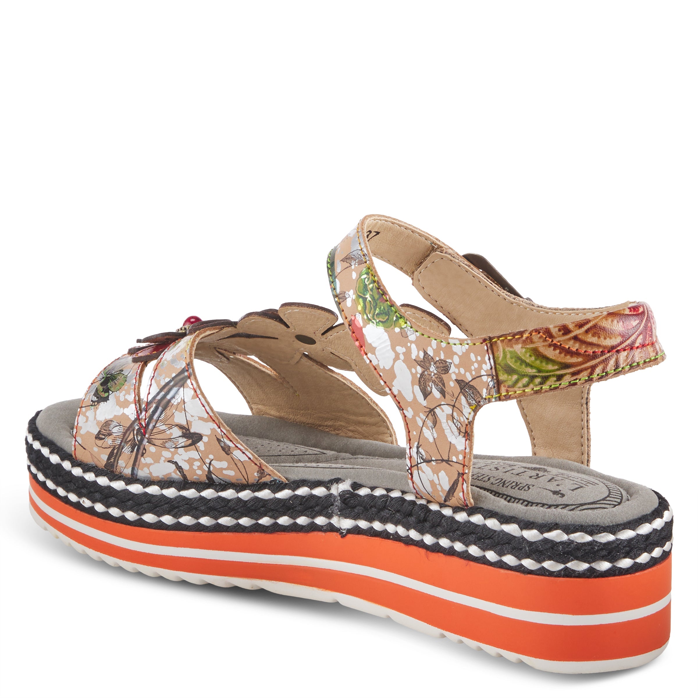L'Artiste L'ARTISTE RHODYS ANKLE STRAP SANDALS sandal in beige multi with handcrafted leather design