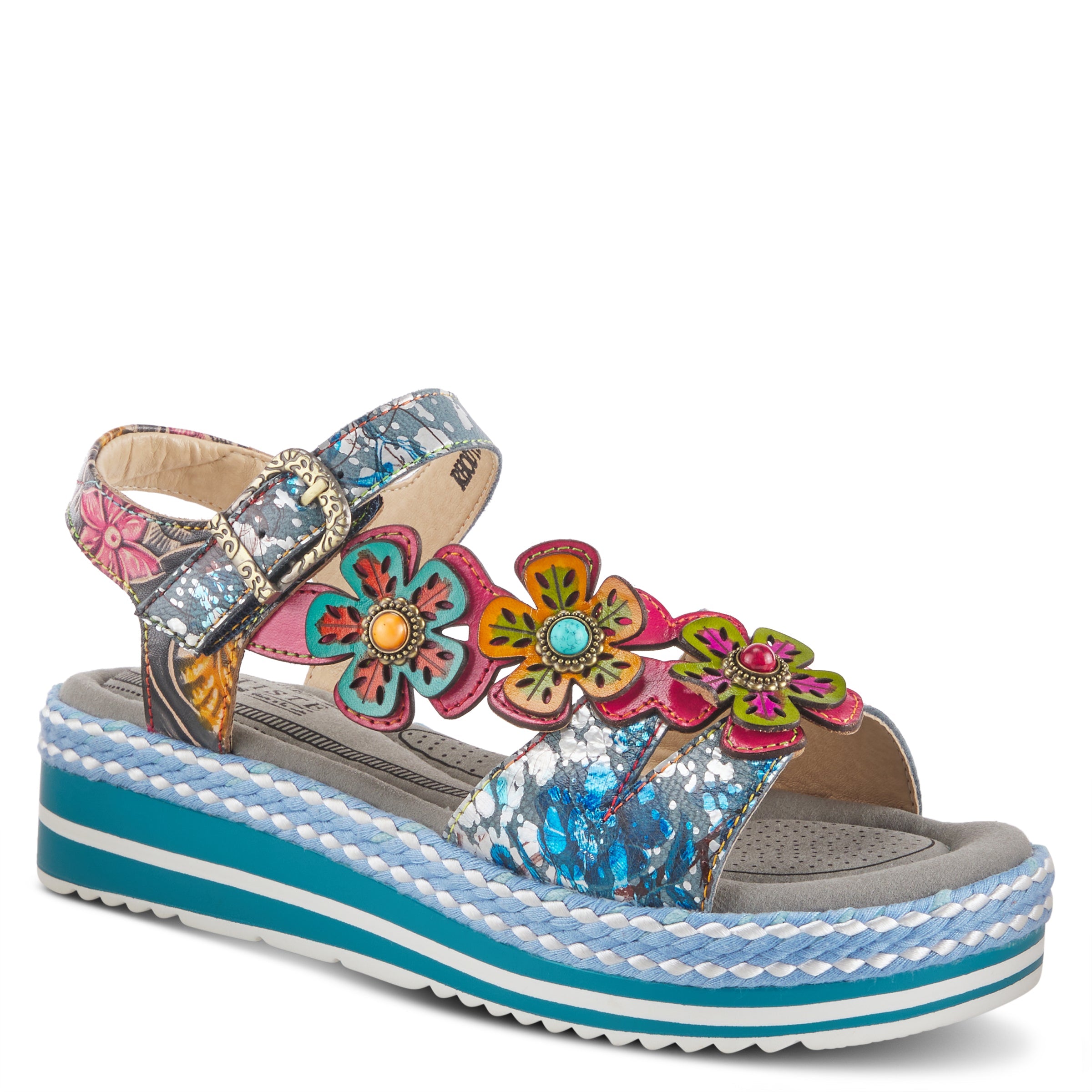 L'Artiste L'ARTISTE RHODYS ANKLE STRAP SANDALS sandal in beige multi with handcrafted leather design