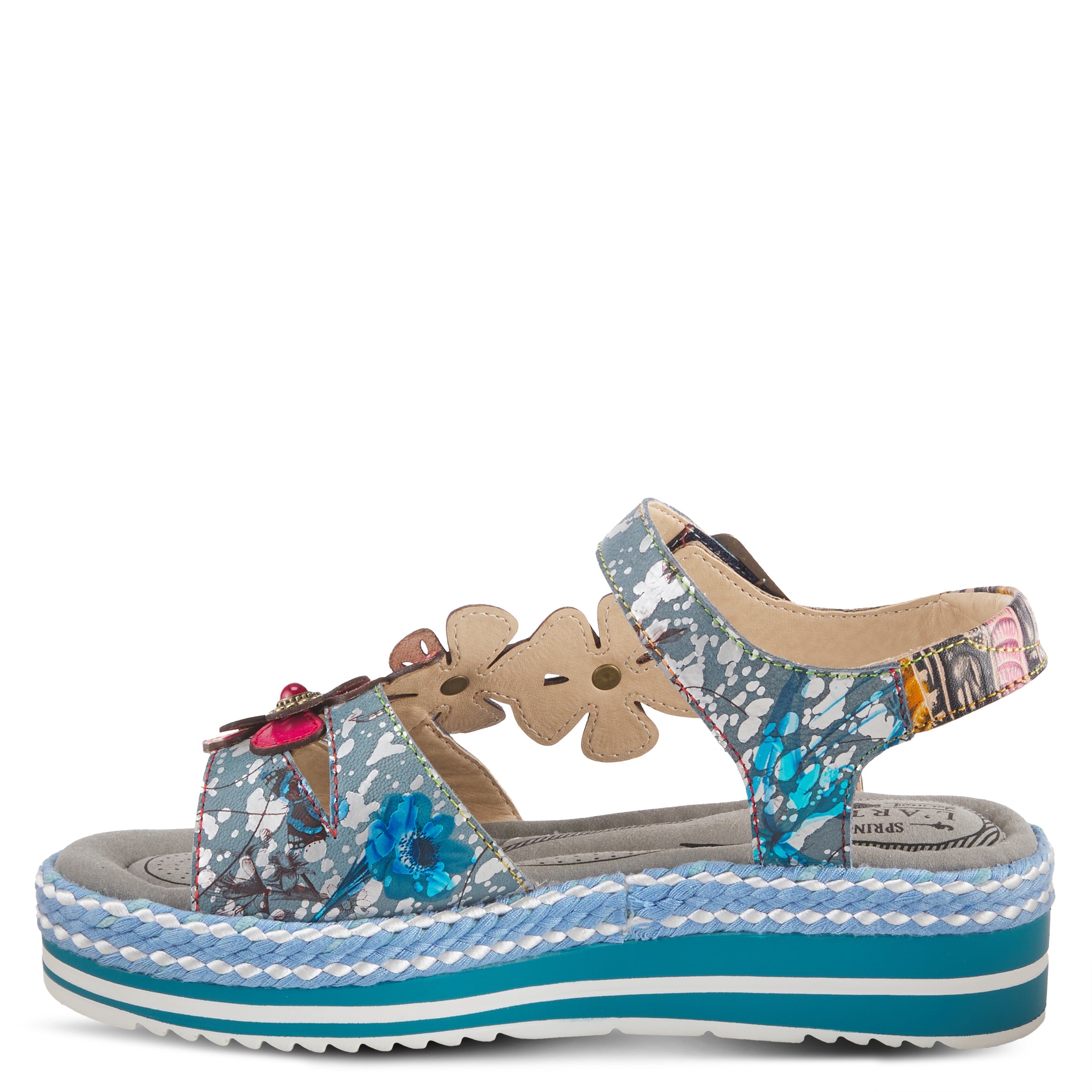 L'Artiste L'ARTISTE RHODYS ANKLE STRAP SANDALS sandal in blue multi with handcrafted leather design