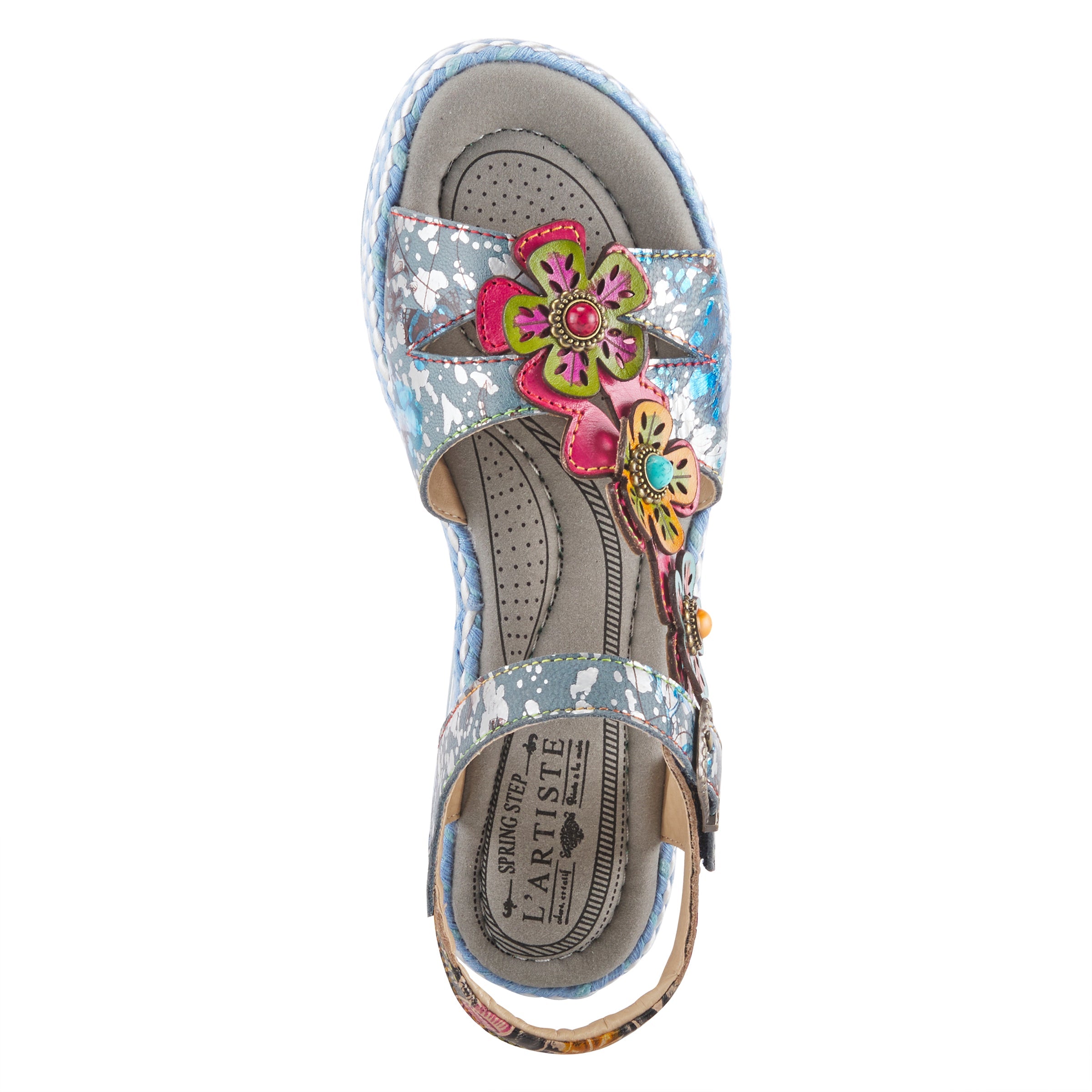 L'Artiste L'ARTISTE RHODYS ANKLE STRAP SANDALS sandal in blue multi with handcrafted leather design