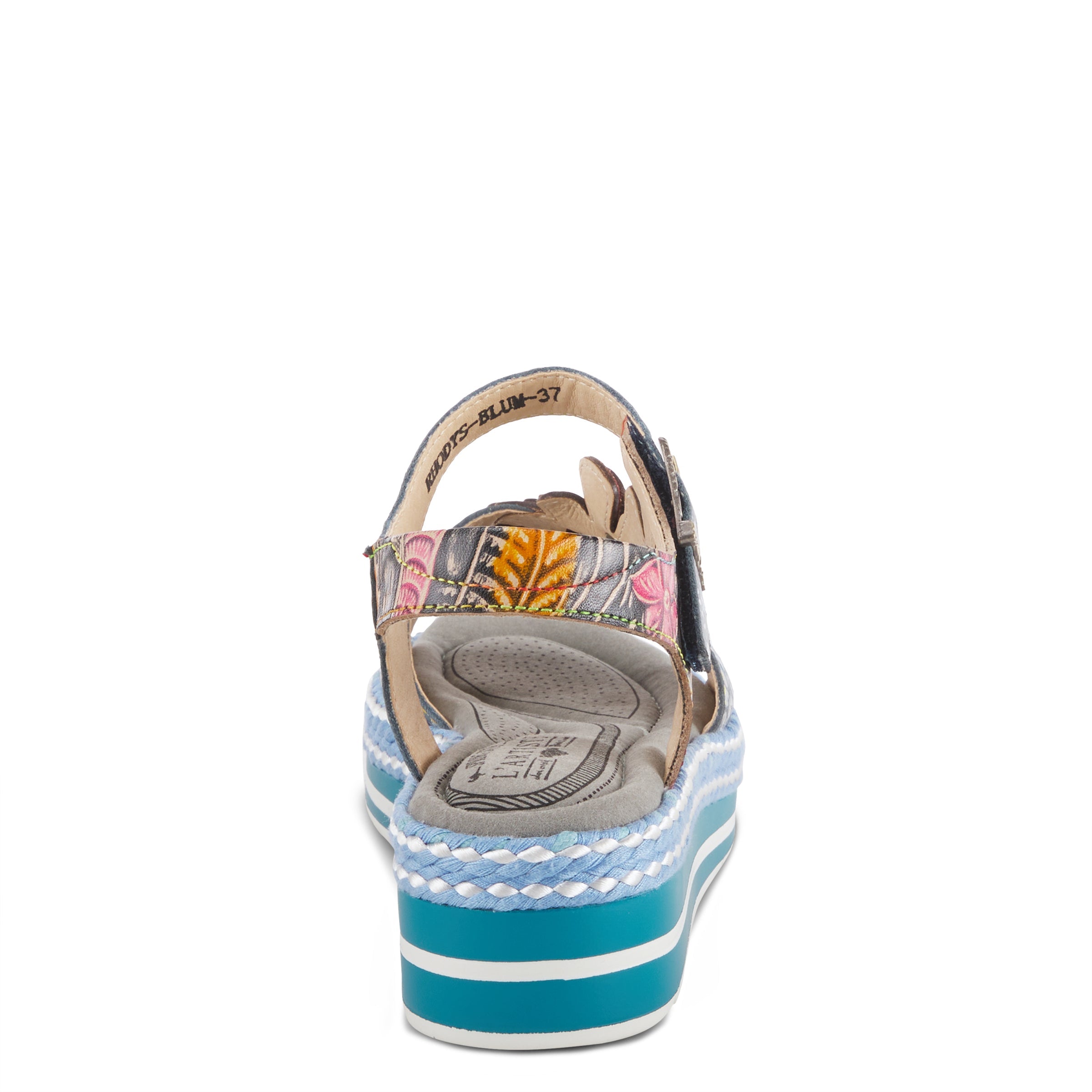 L'Artiste L'ARTISTE RHODYS ANKLE STRAP SANDALS sandal in blue multi with handcrafted leather design