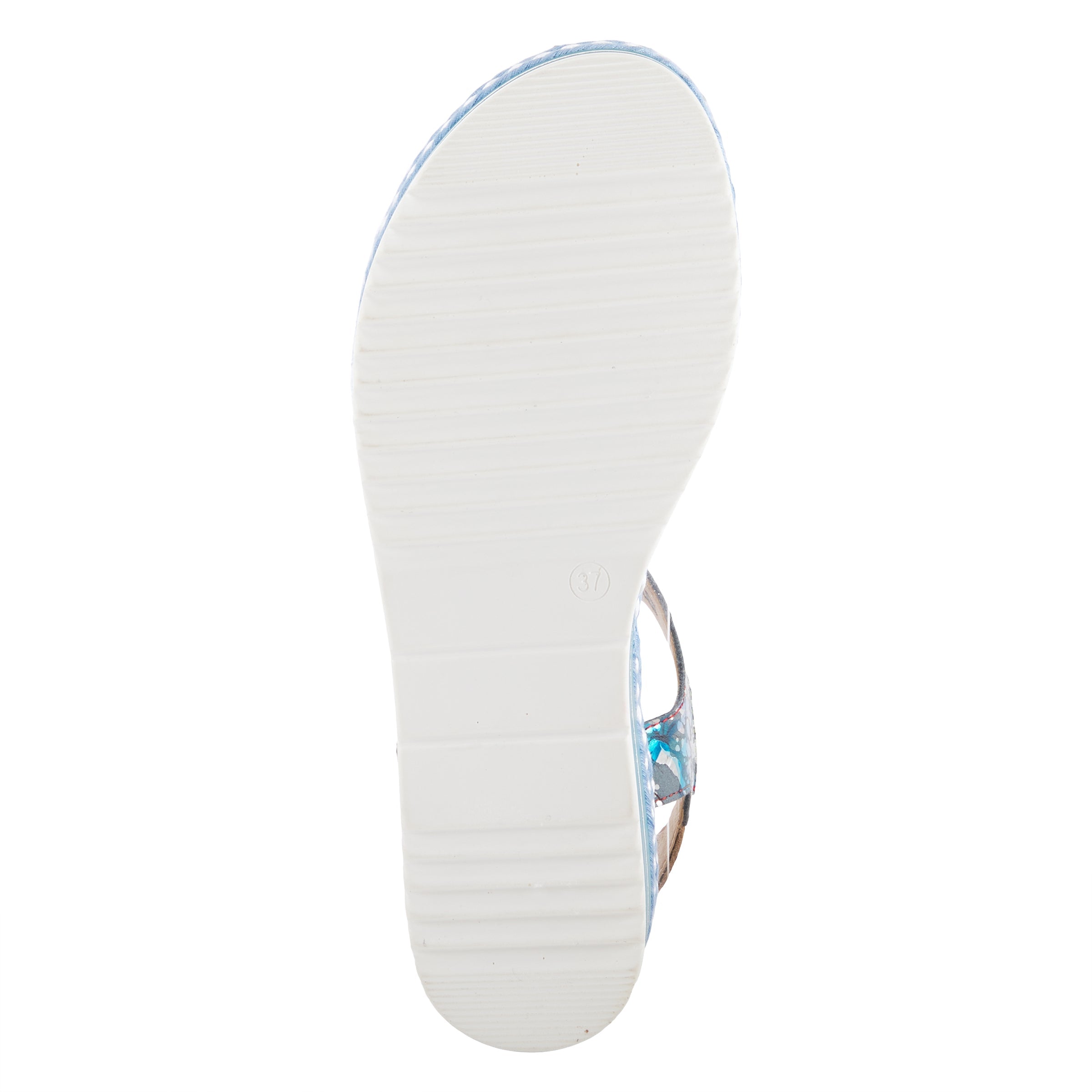 L'Artiste L'ARTISTE RHODYS ANKLE STRAP SANDALS sandal in blue multi with handcrafted leather design