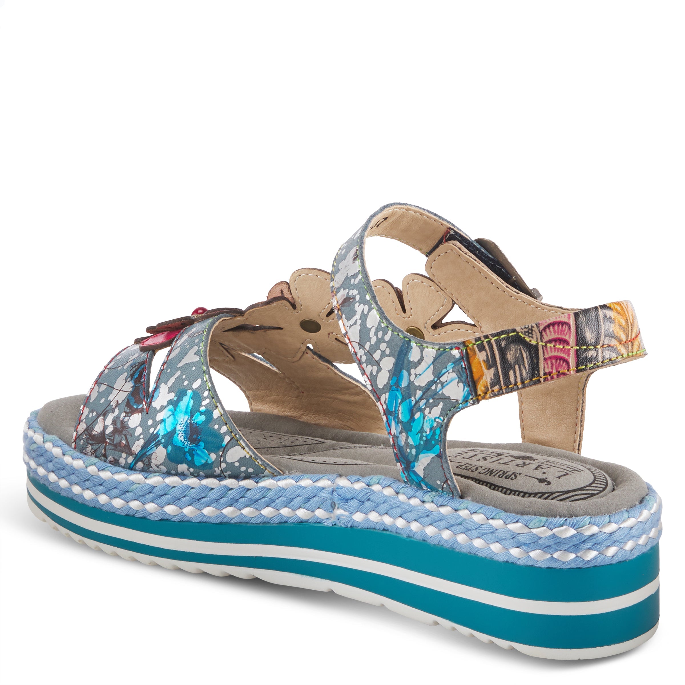 L'Artiste L'ARTISTE RHODYS ANKLE STRAP SANDALS sandal in blue multi with handcrafted leather design
