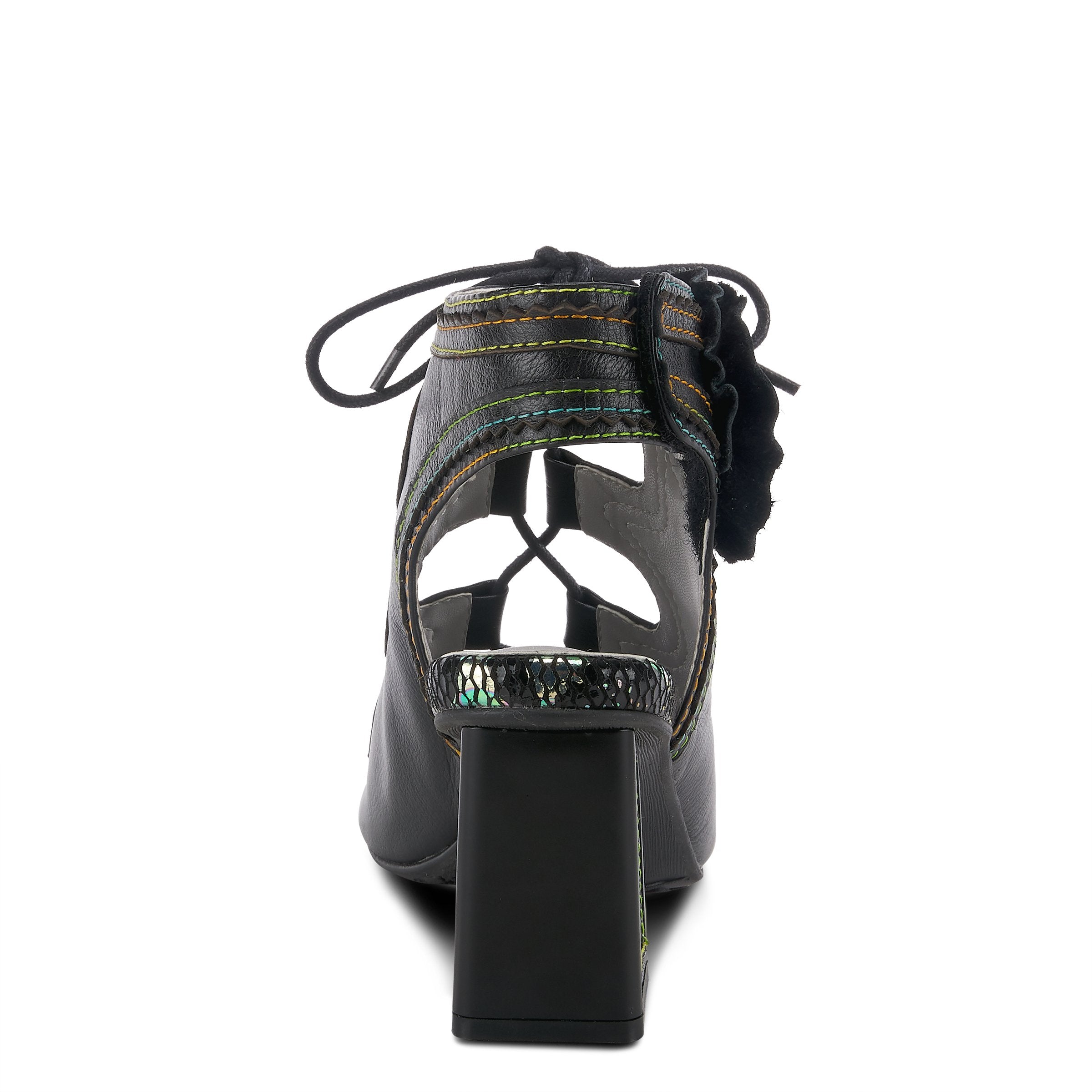L'Artiste L'ARTISTE SUPERCUTE ANKLE STRAP SANDAL sandal in black with handcrafted leather design