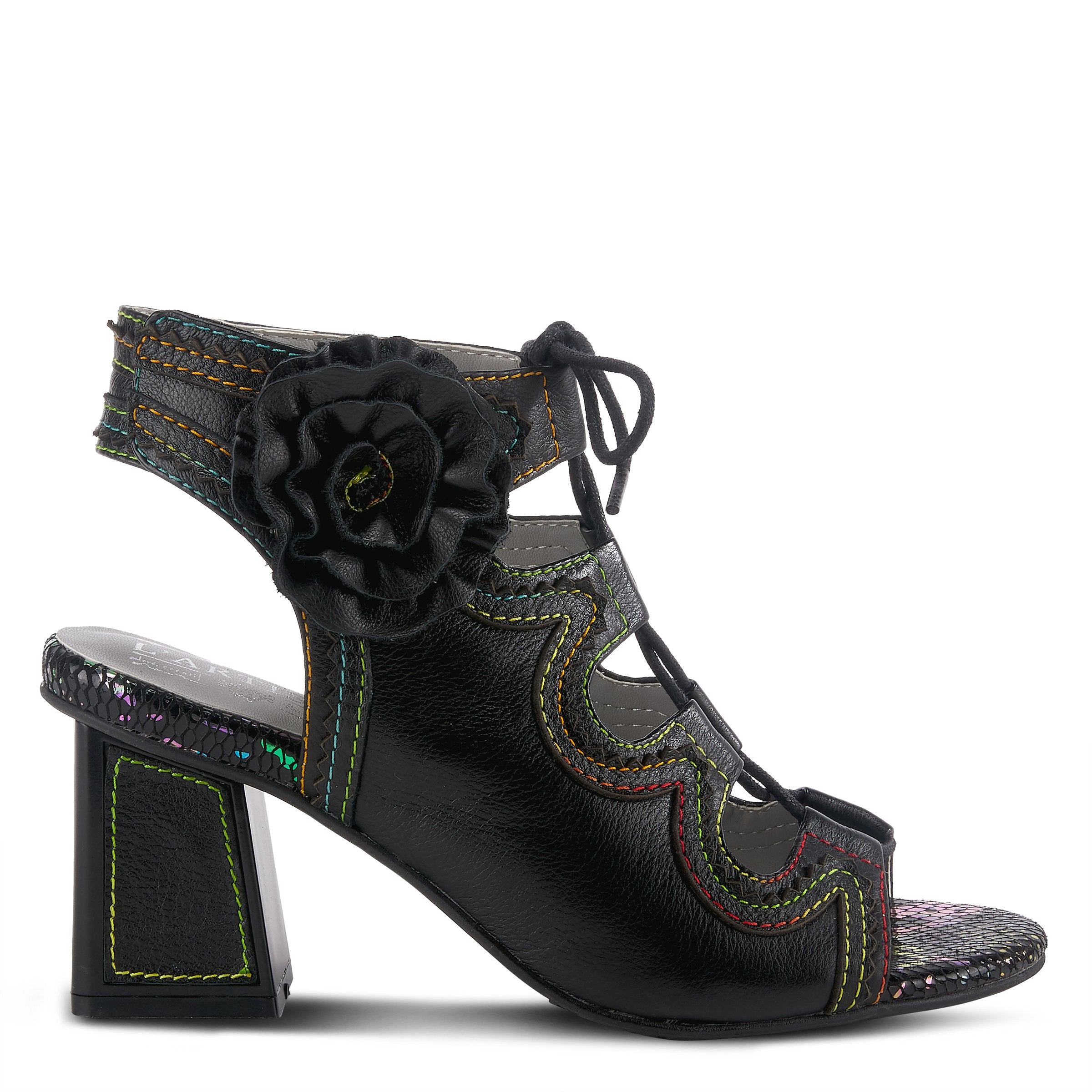 L'Artiste L'ARTISTE SUPERCUTE ANKLE STRAP SANDAL sandal in black with handcrafted leather design