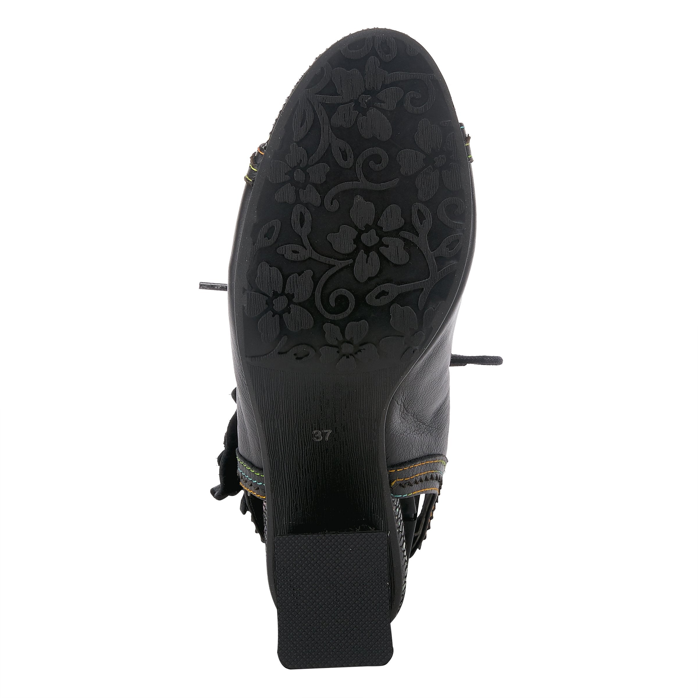L'Artiste L'ARTISTE SUPERCUTE ANKLE STRAP SANDAL sandal in black with handcrafted leather design
