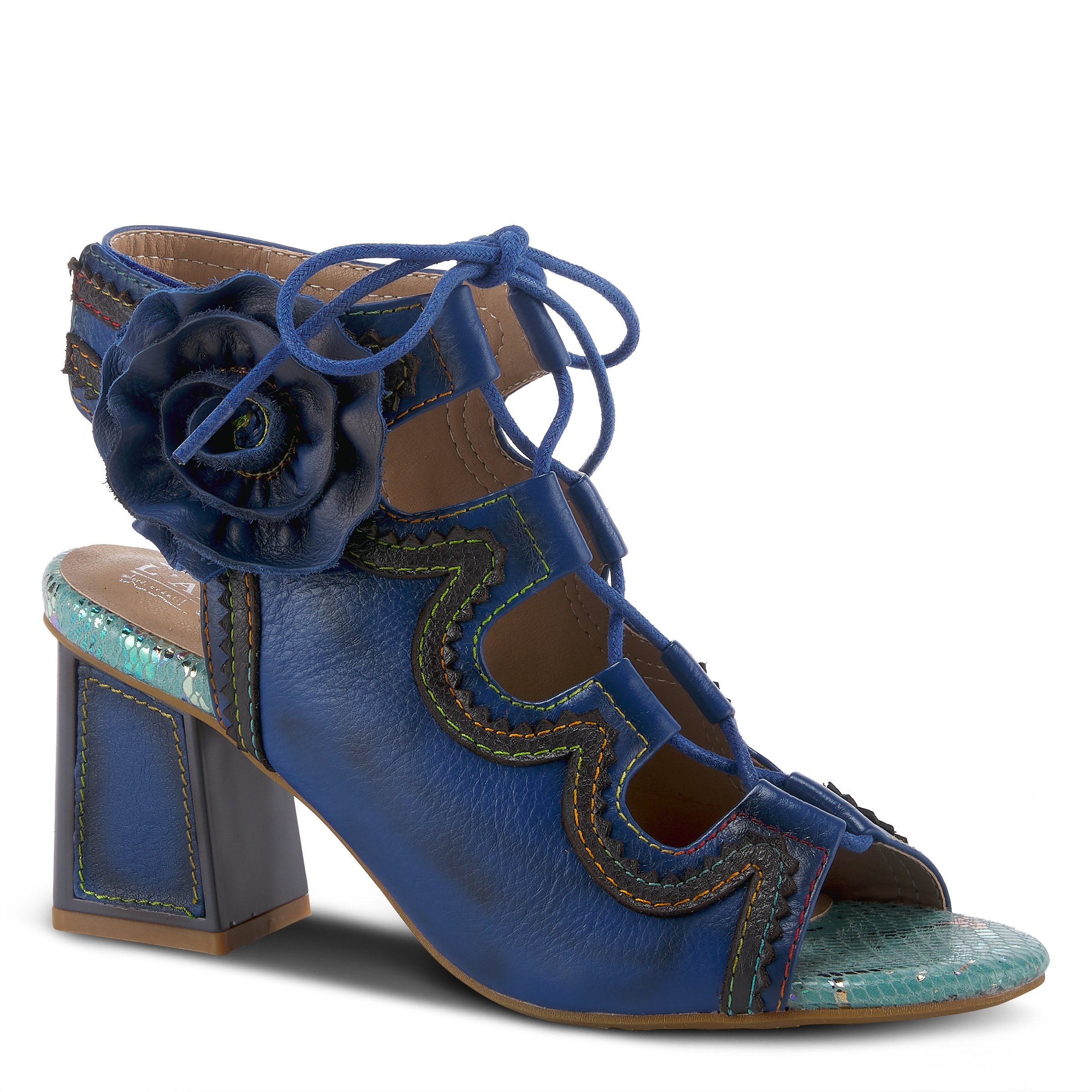 L'Artiste L'ARTISTE SUPERCUTE ANKLE STRAP SANDAL sandal in black with handcrafted leather design