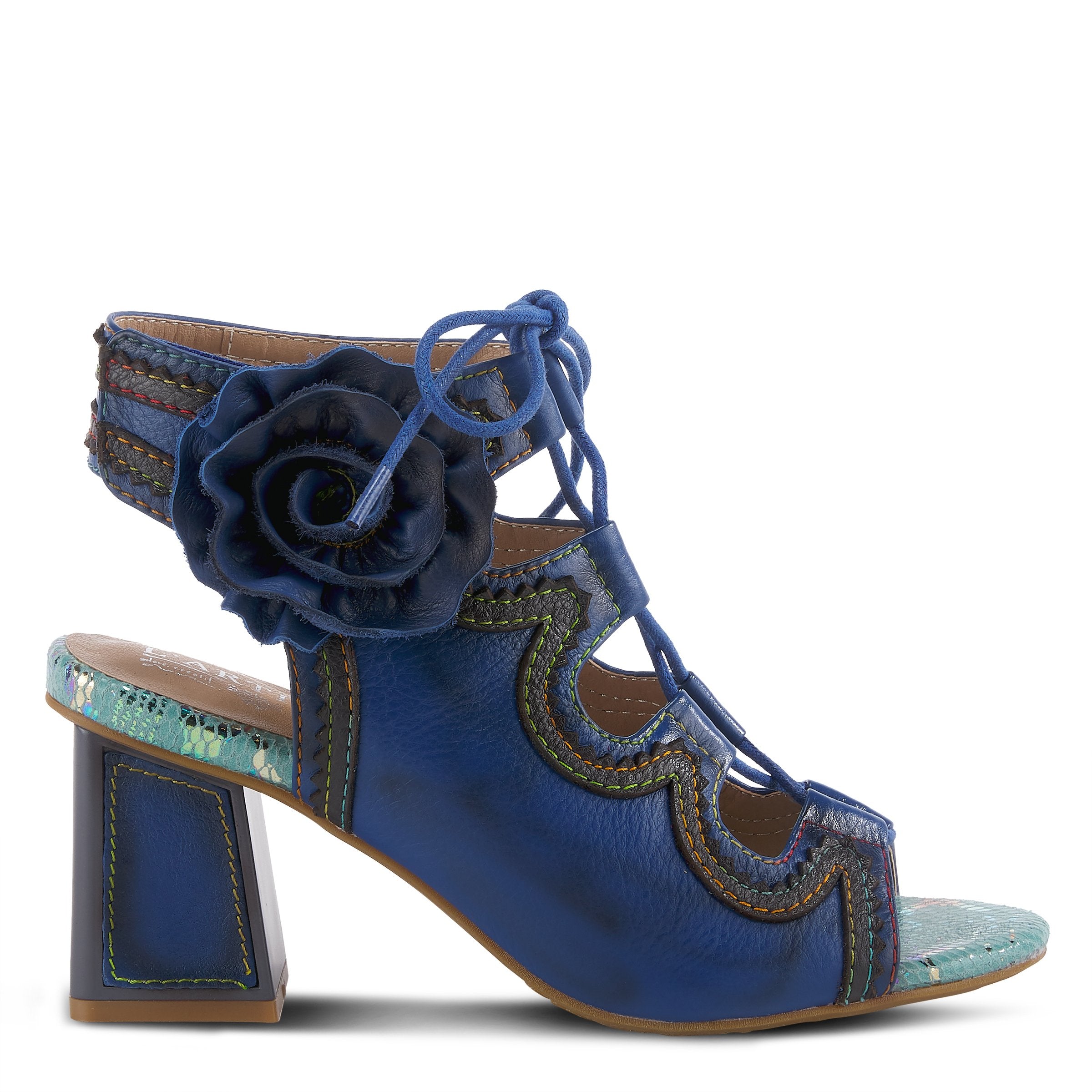 L'Artiste L'ARTISTE SUPERCUTE ANKLE STRAP SANDAL sandal in blue multi with handcrafted leather design