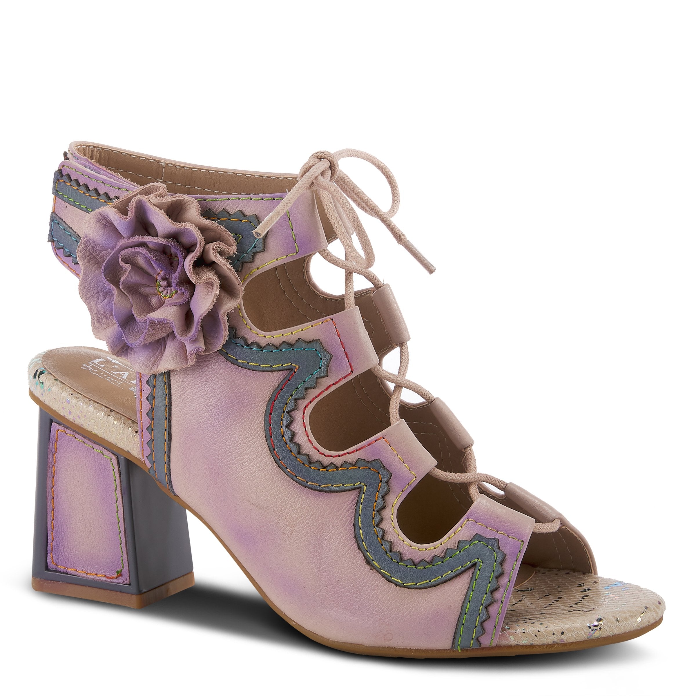 L'Artiste L'ARTISTE SUPERCUTE ANKLE STRAP SANDAL sandal in lilac multi with handcrafted leather design