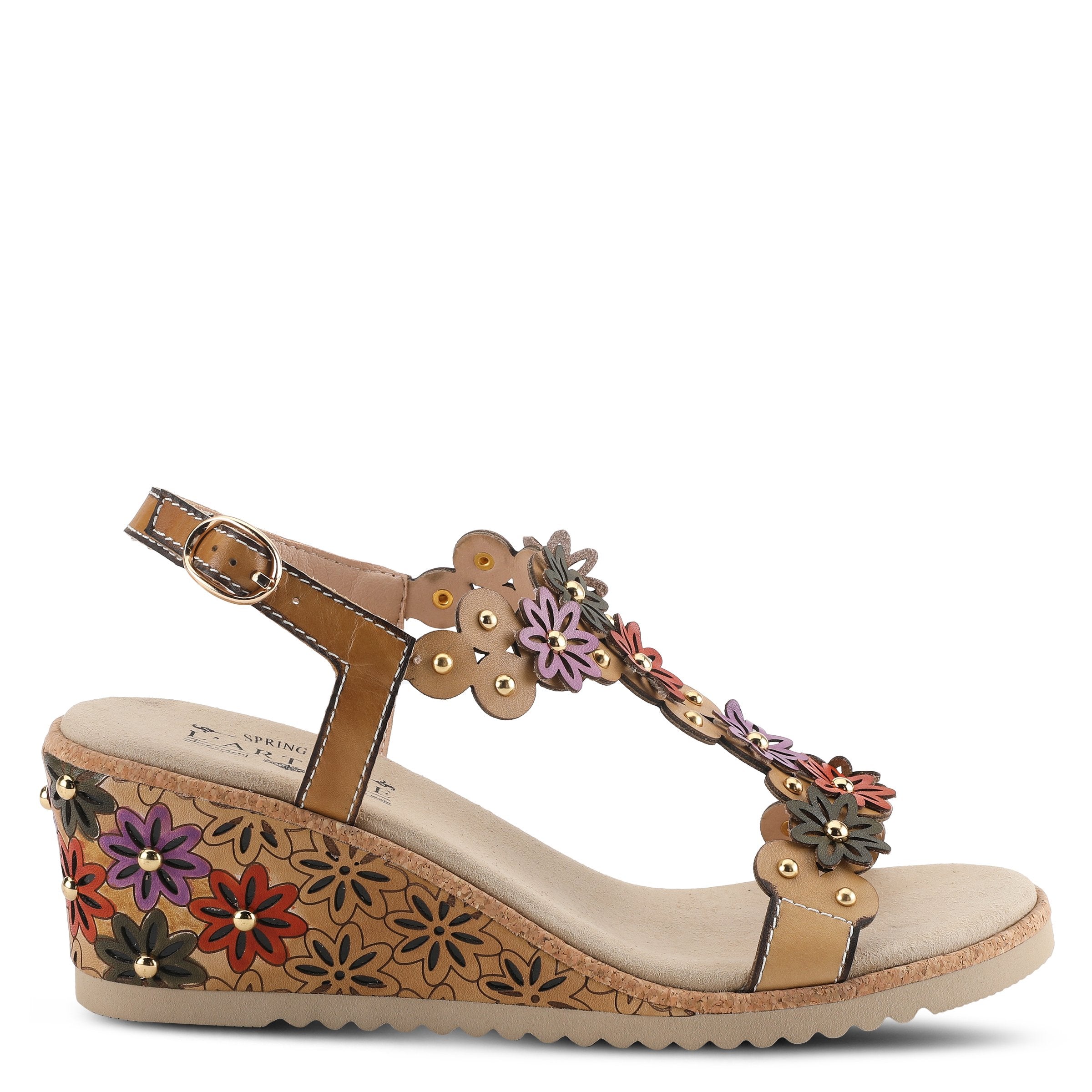 L'Artiste L'ARTISTE WELLESTA T-STRAP SANDAL sandal in beige multi with handcrafted leather design