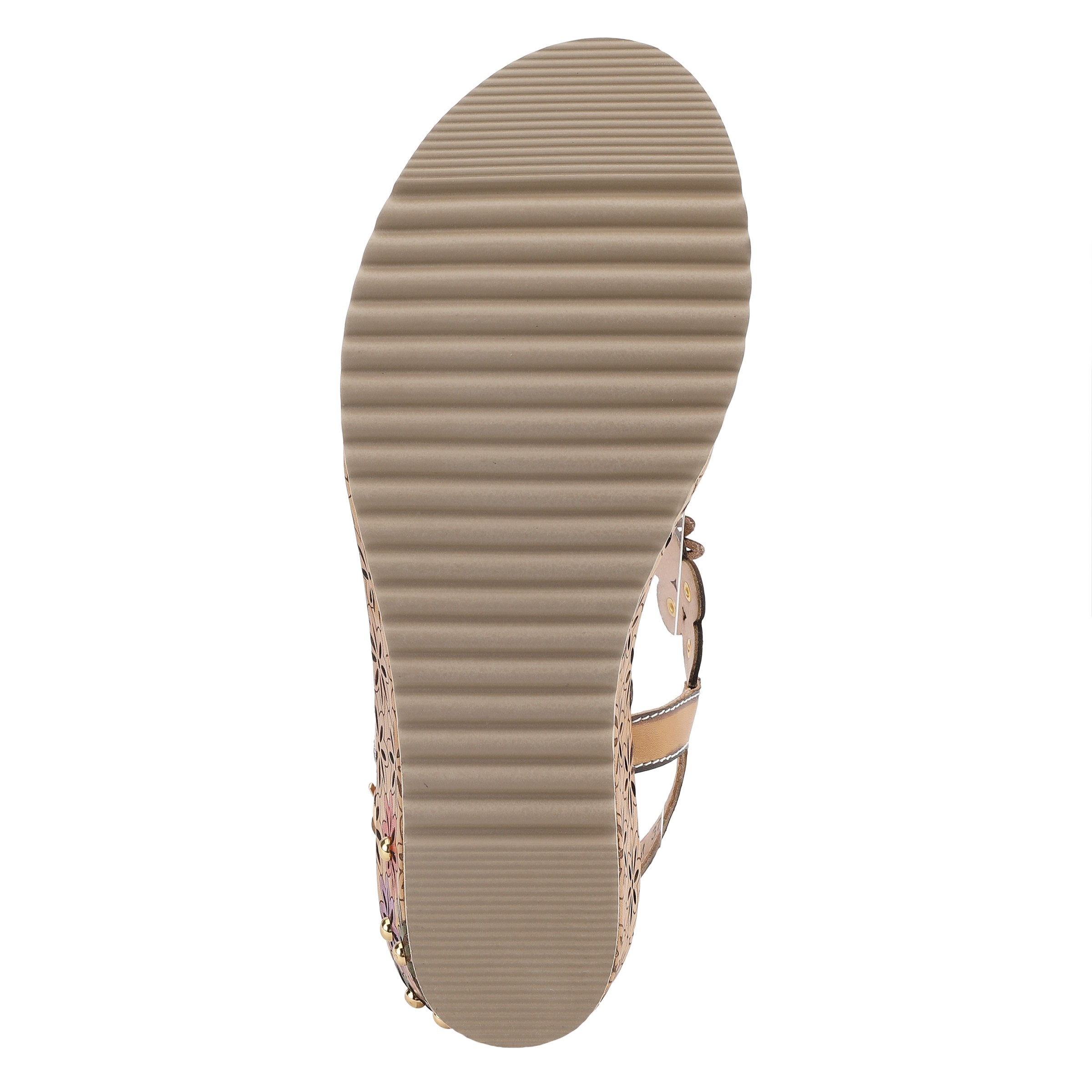 L'Artiste L'ARTISTE WELLESTA T-STRAP SANDAL sandal in beige multi with handcrafted leather design