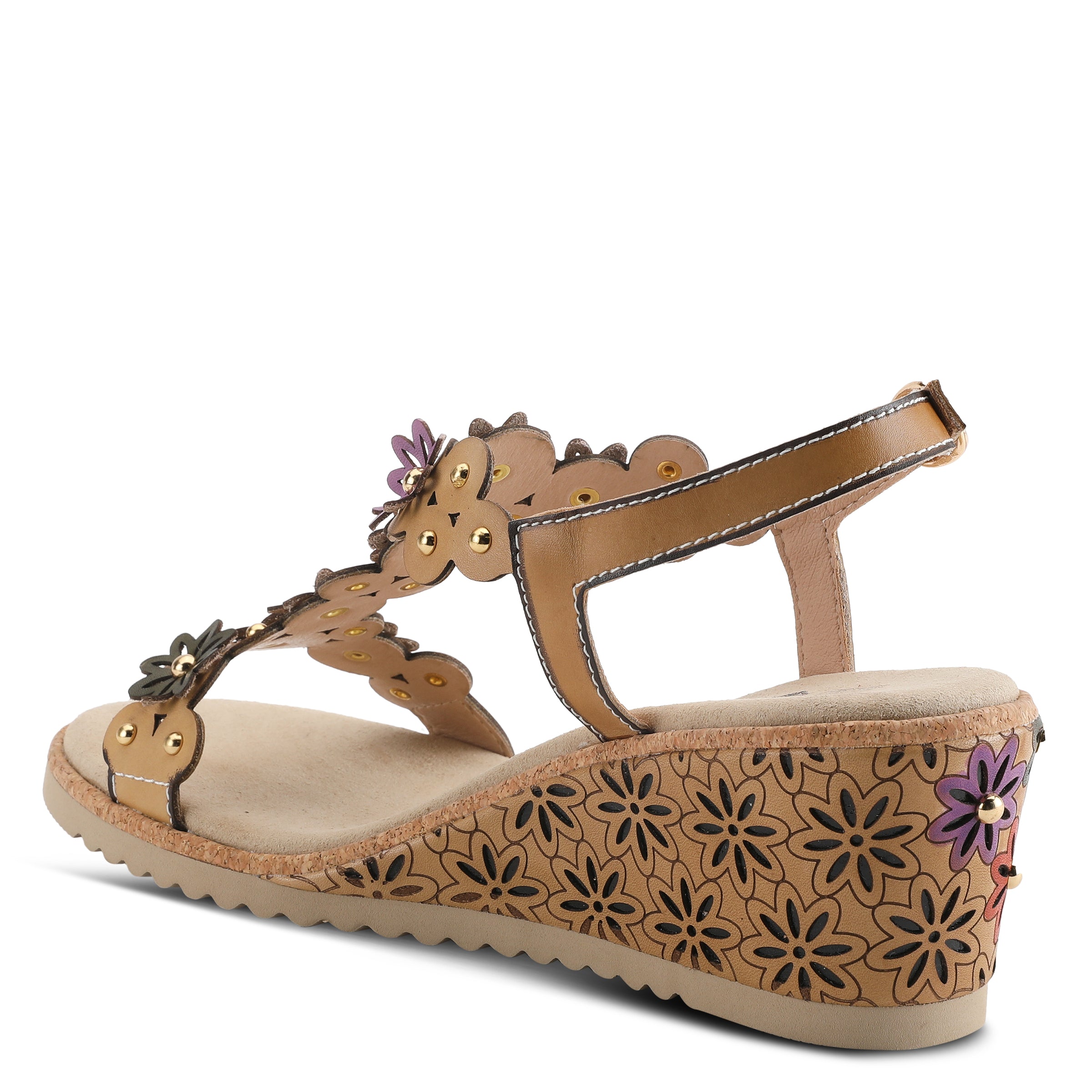 L'Artiste L'ARTISTE WELLESTA T-STRAP SANDAL sandal in beige multi with handcrafted leather design