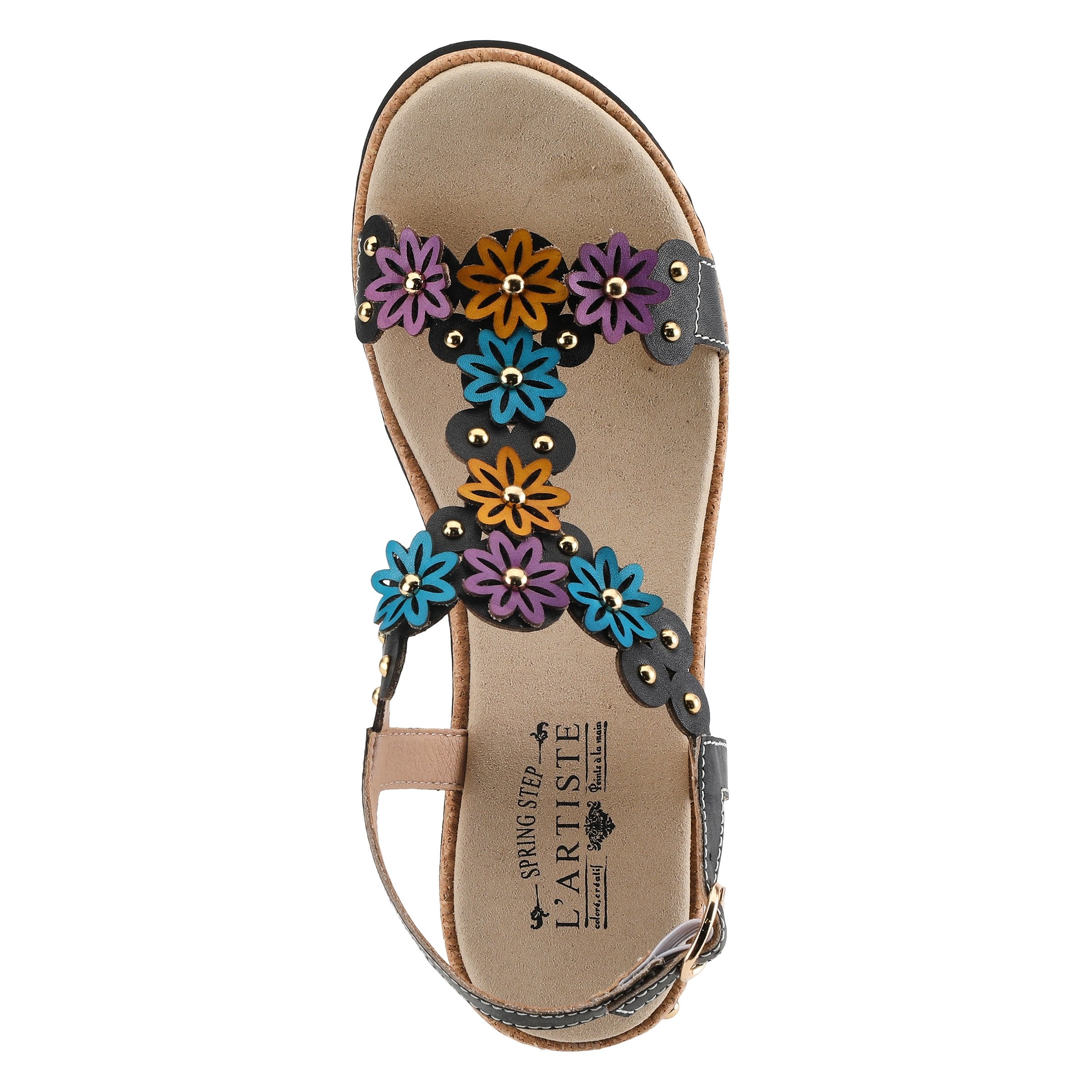 L'Artiste L'ARTISTE WELLESTA T-STRAP SANDAL sandal in red multi with handcrafted leather design