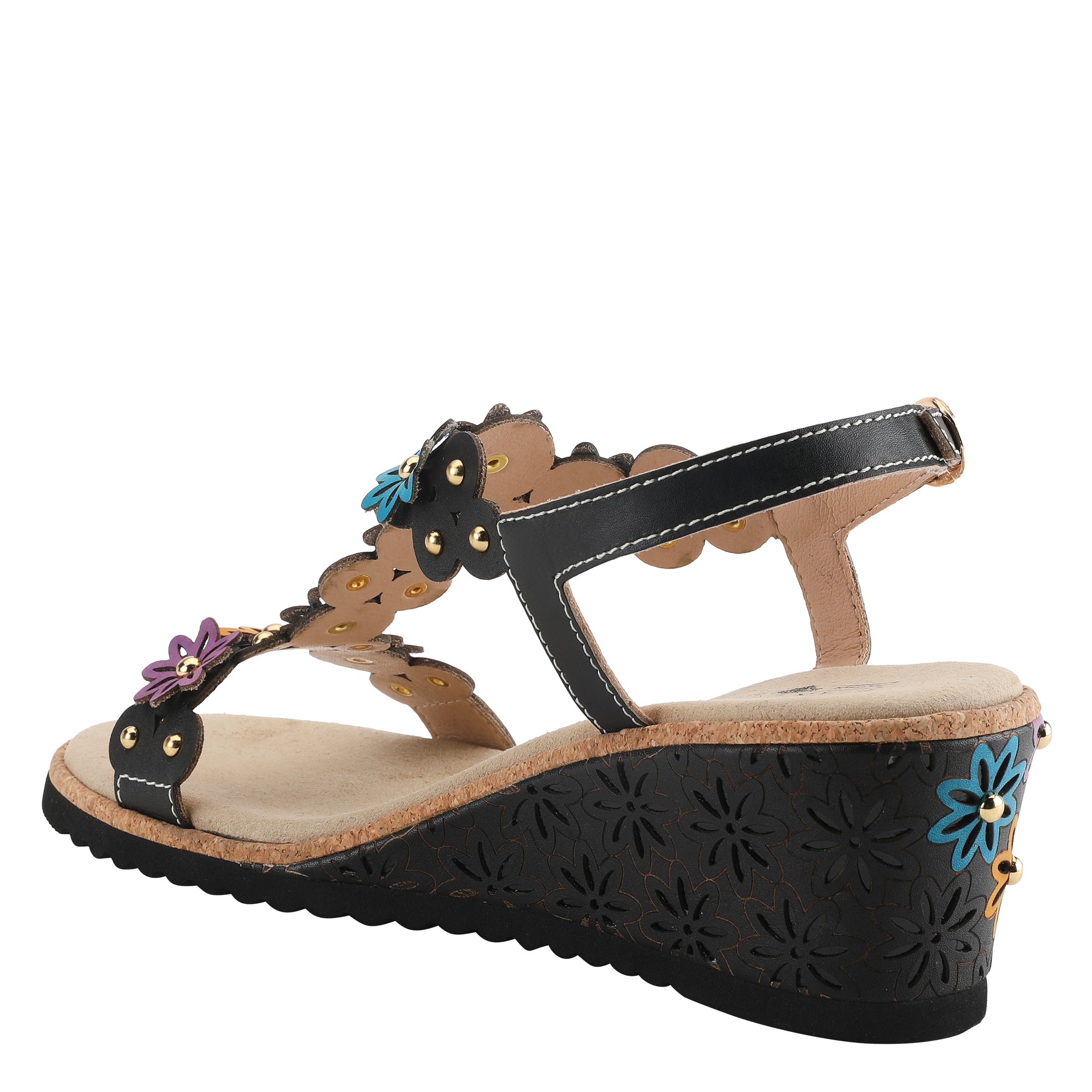 L'Artiste L'ARTISTE WELLESTA T-STRAP SANDAL sandal in red multi with handcrafted leather design