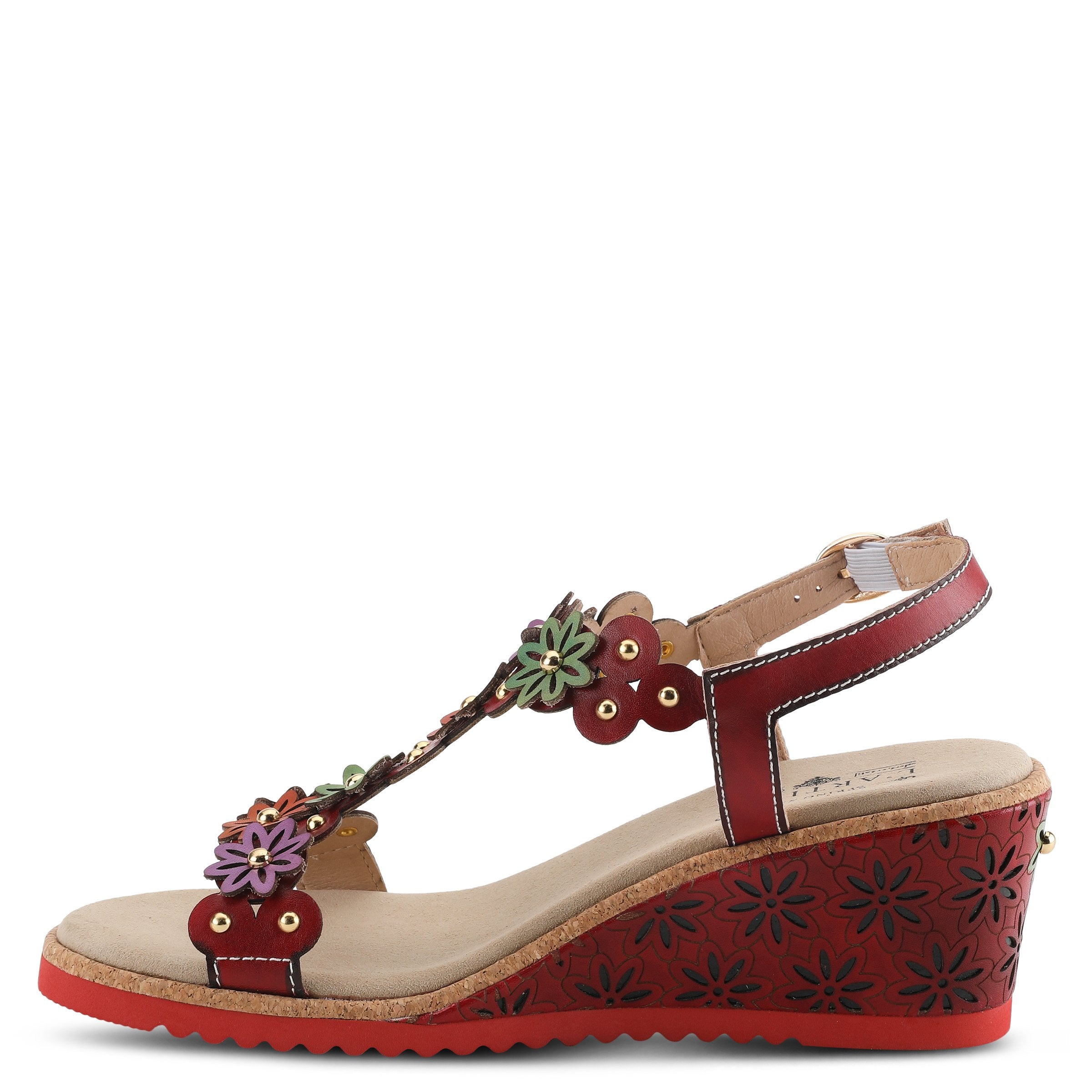 L'Artiste L'ARTISTE WELLESTA T-STRAP SANDAL sandal in black multi with handcrafted leather design