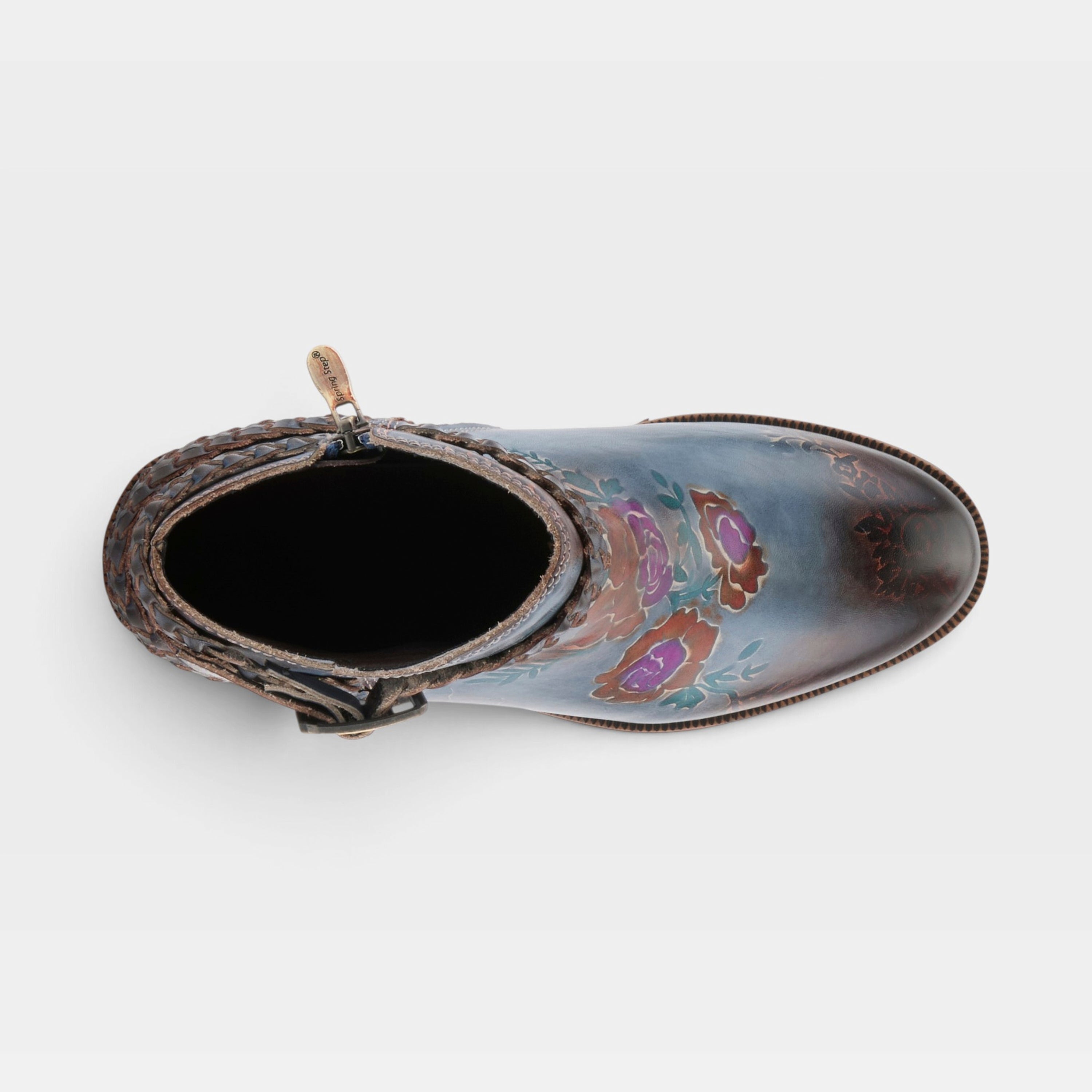 L'Artiste Across boots in Blue Multi, top view