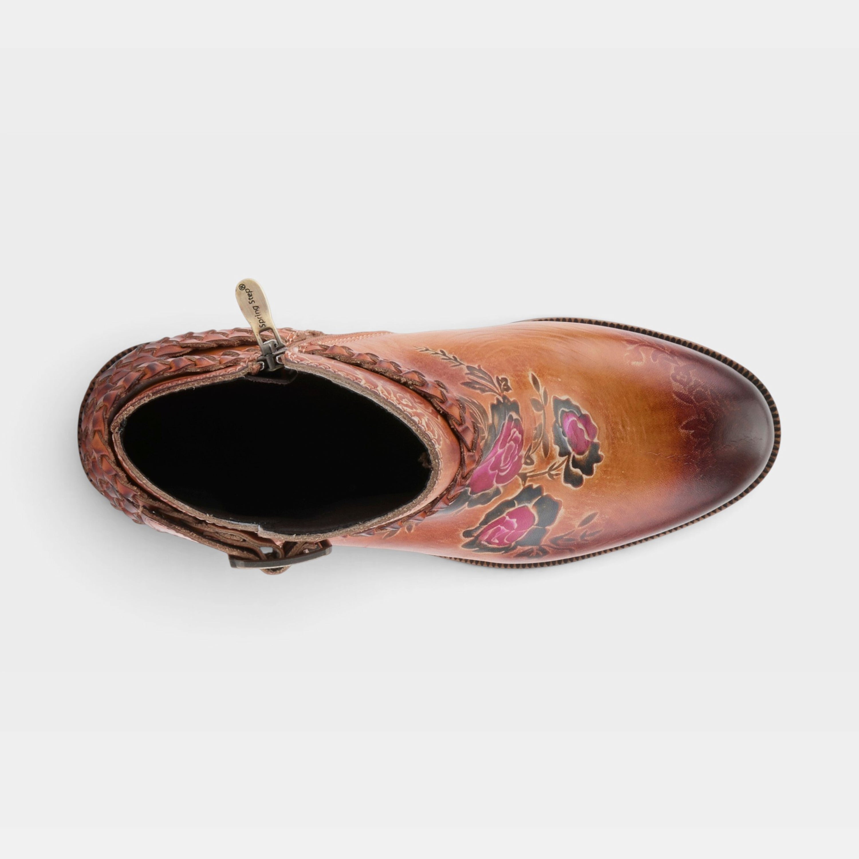 L'Artiste Across boots in Camel Multi, top view