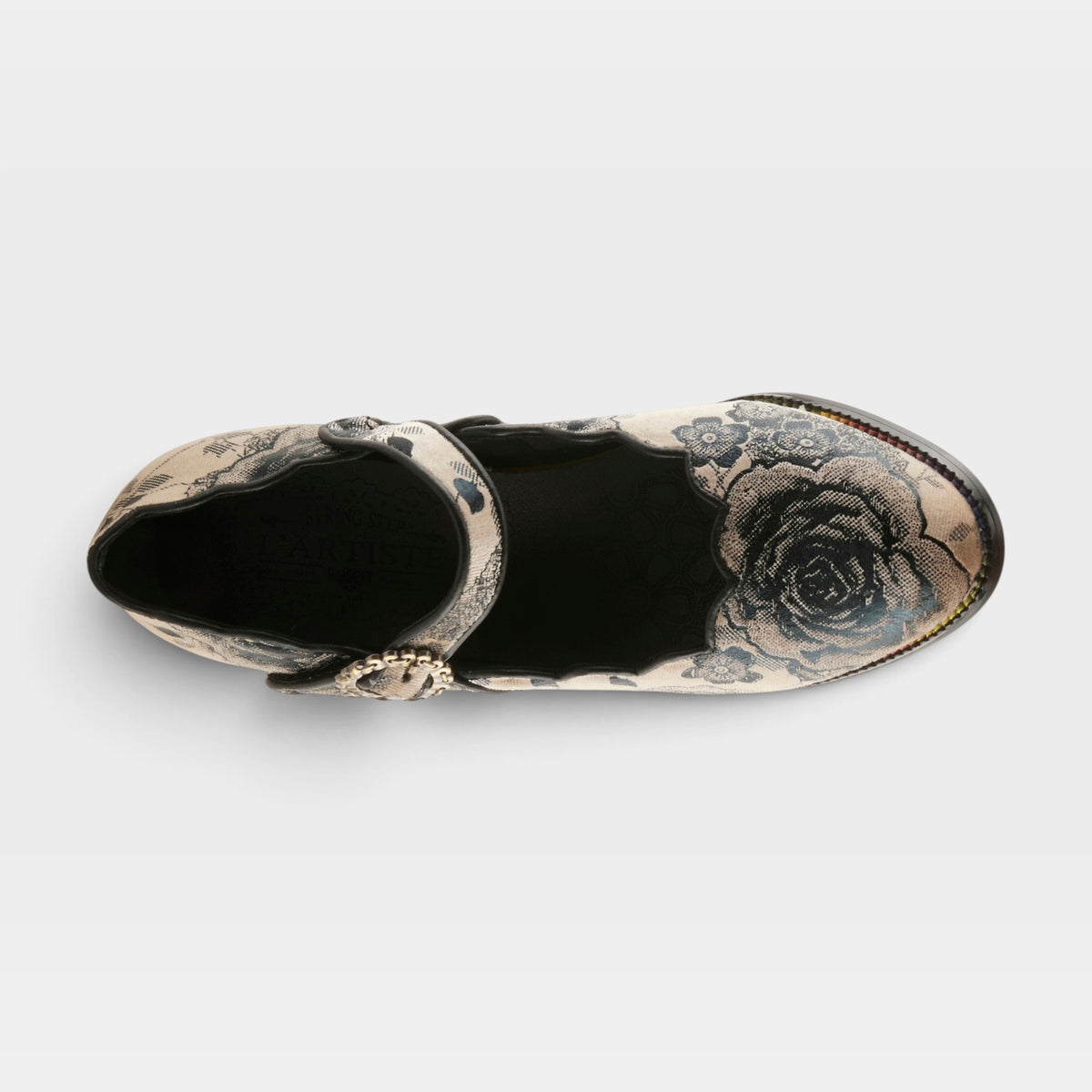 L'Artiste Adodora-Prit shoes in Black Multi, top view