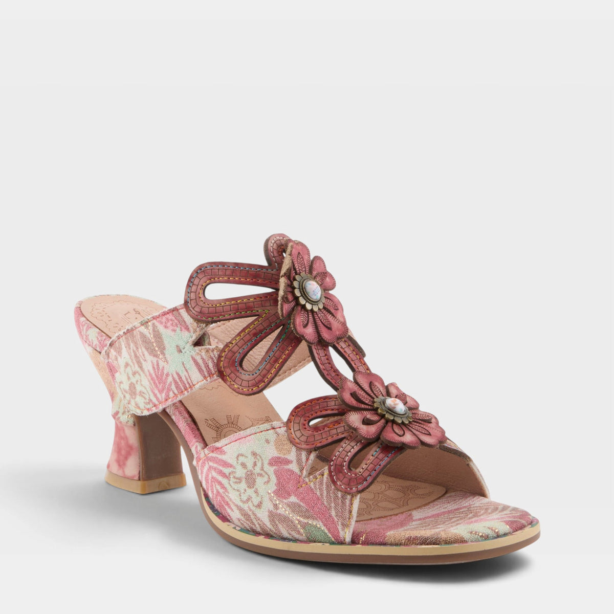 L'Artiste Alania Garden sandals in Red Multi, front view