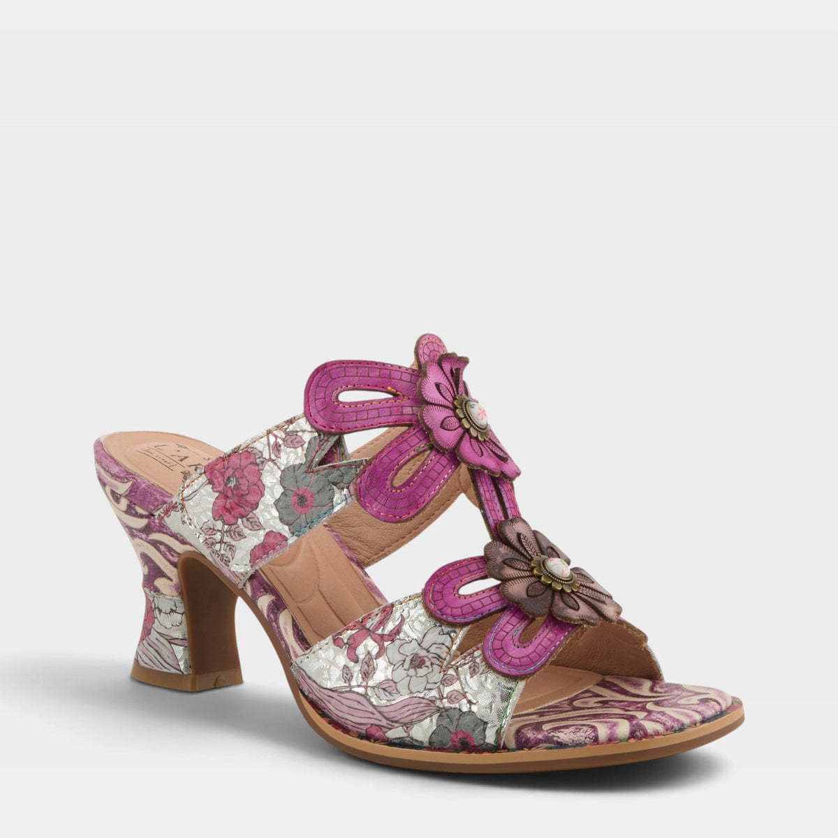 L'Artiste Alania sandals in Purple Multi, front view