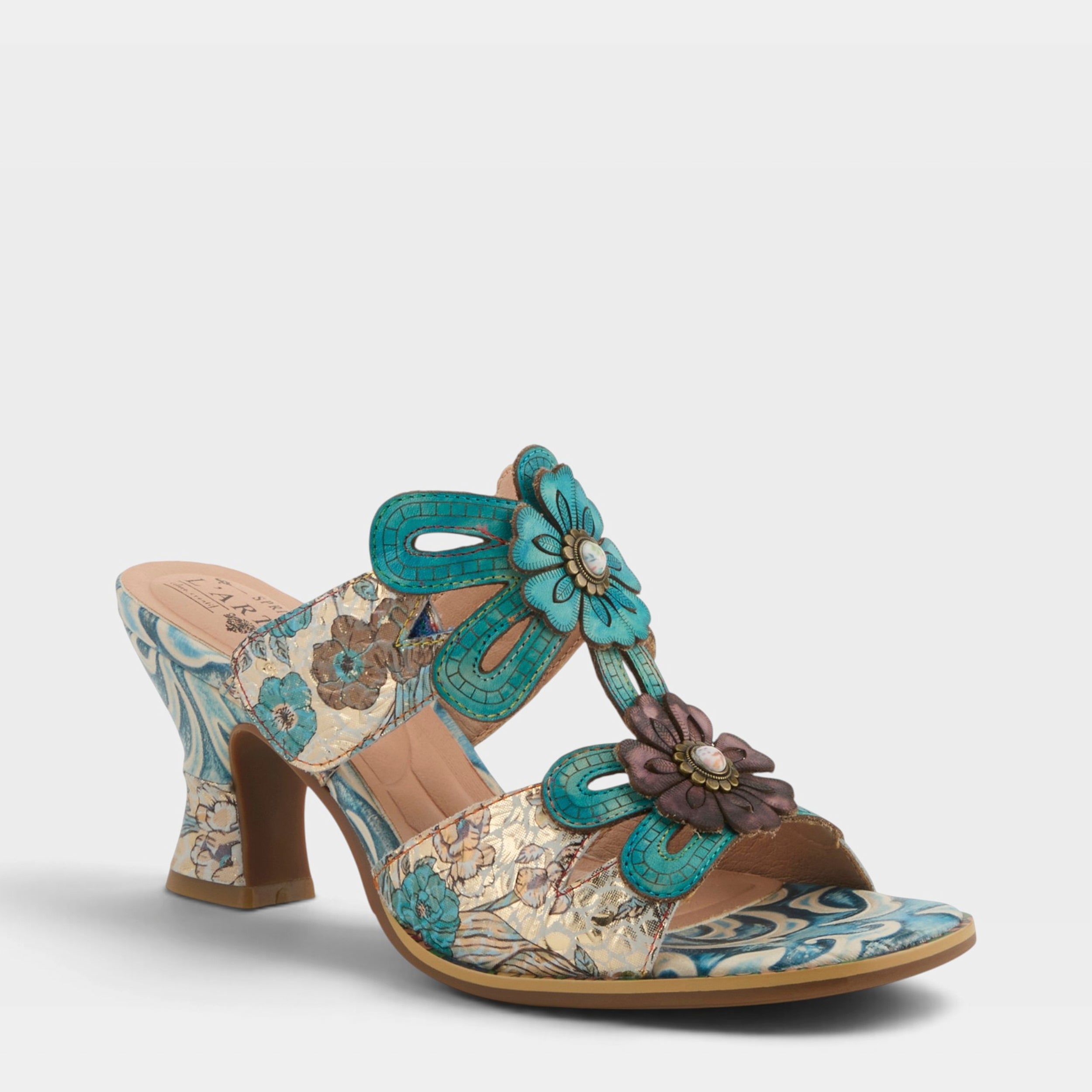 L'Artiste Alania sandals in Turquoise Multi, front view