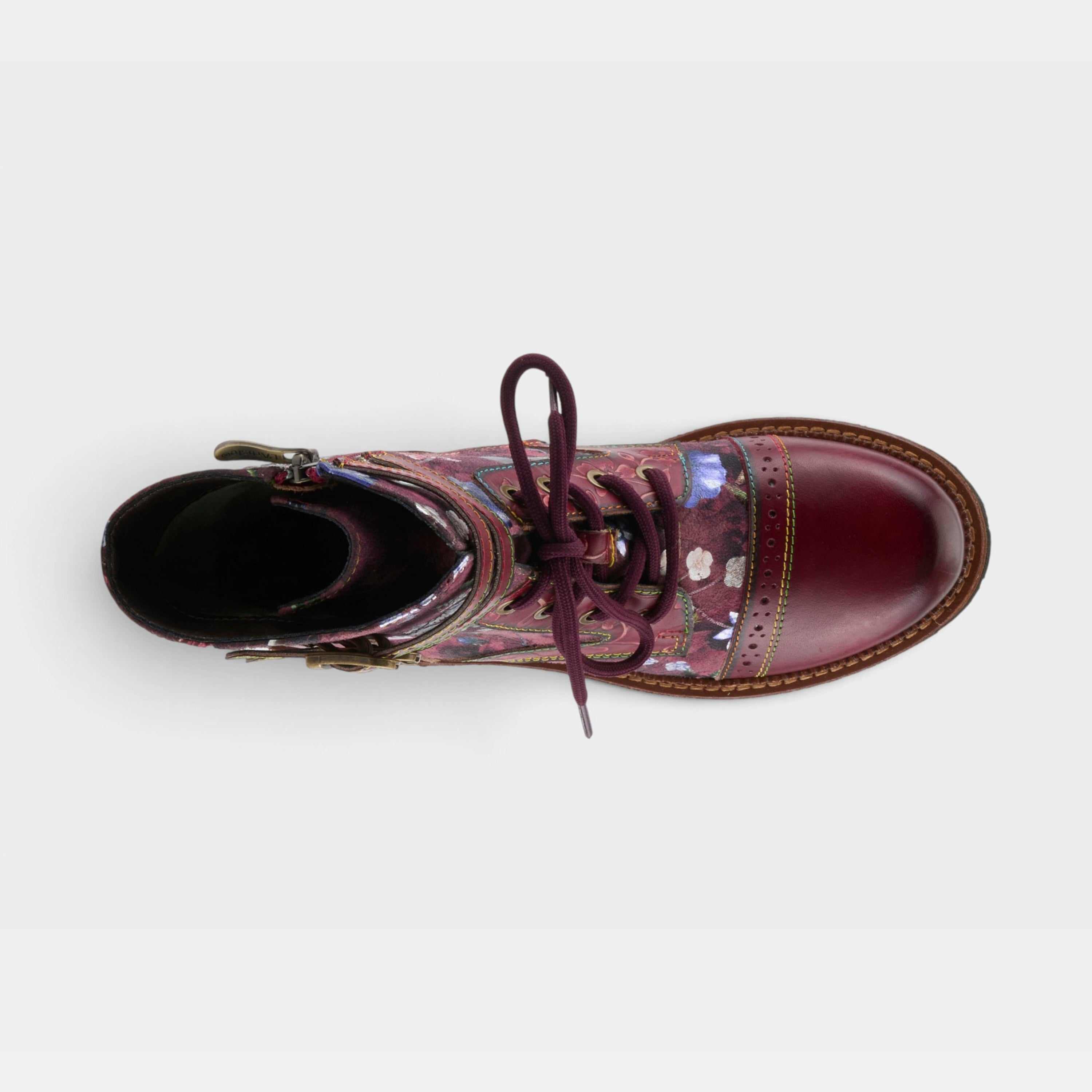 L'Artiste Alltheway booties in Bordeaux Multi, top view