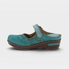 L'Artiste Aneria clogs in Teal, side view