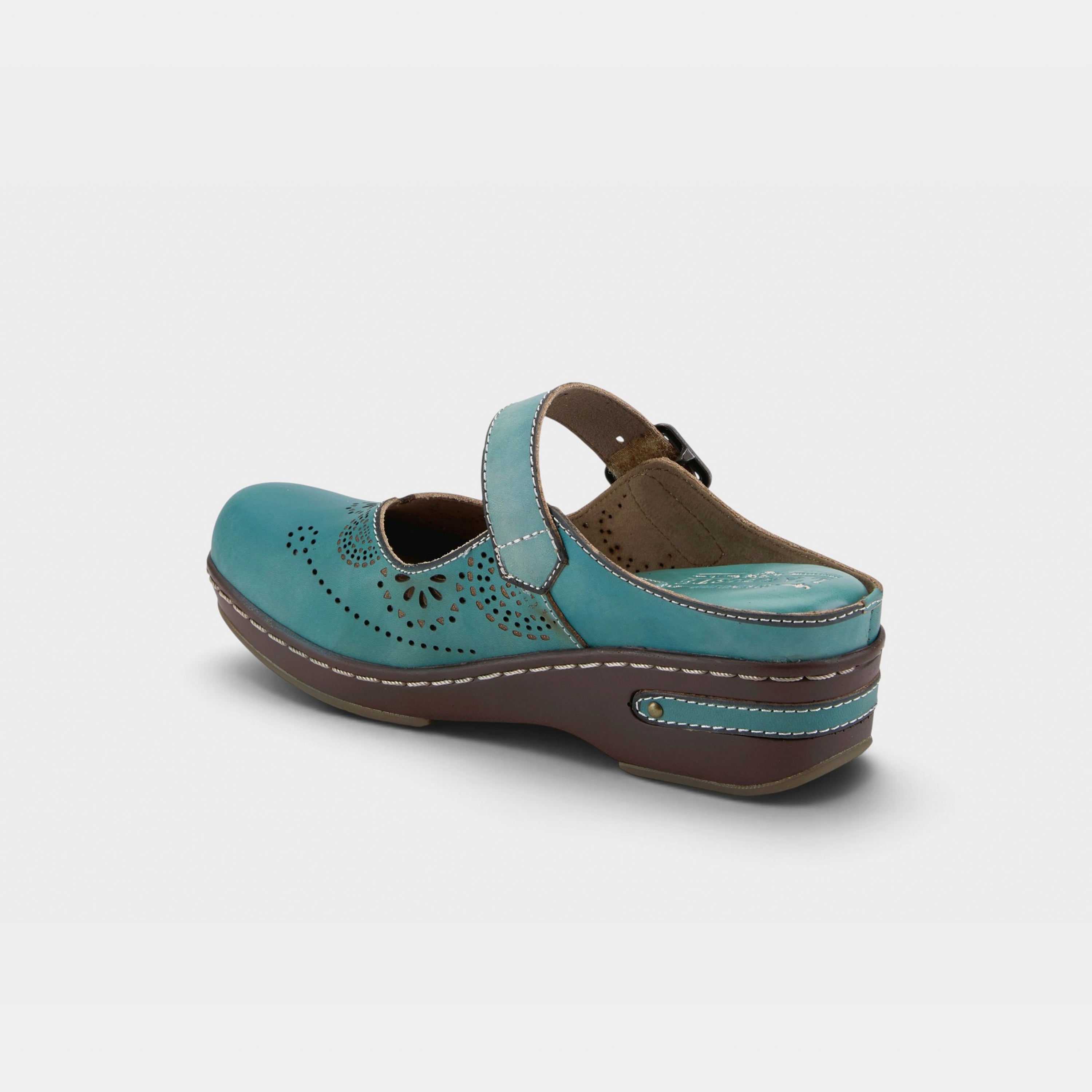 L'Artiste Aneria clogs in Teal, alternate angle view