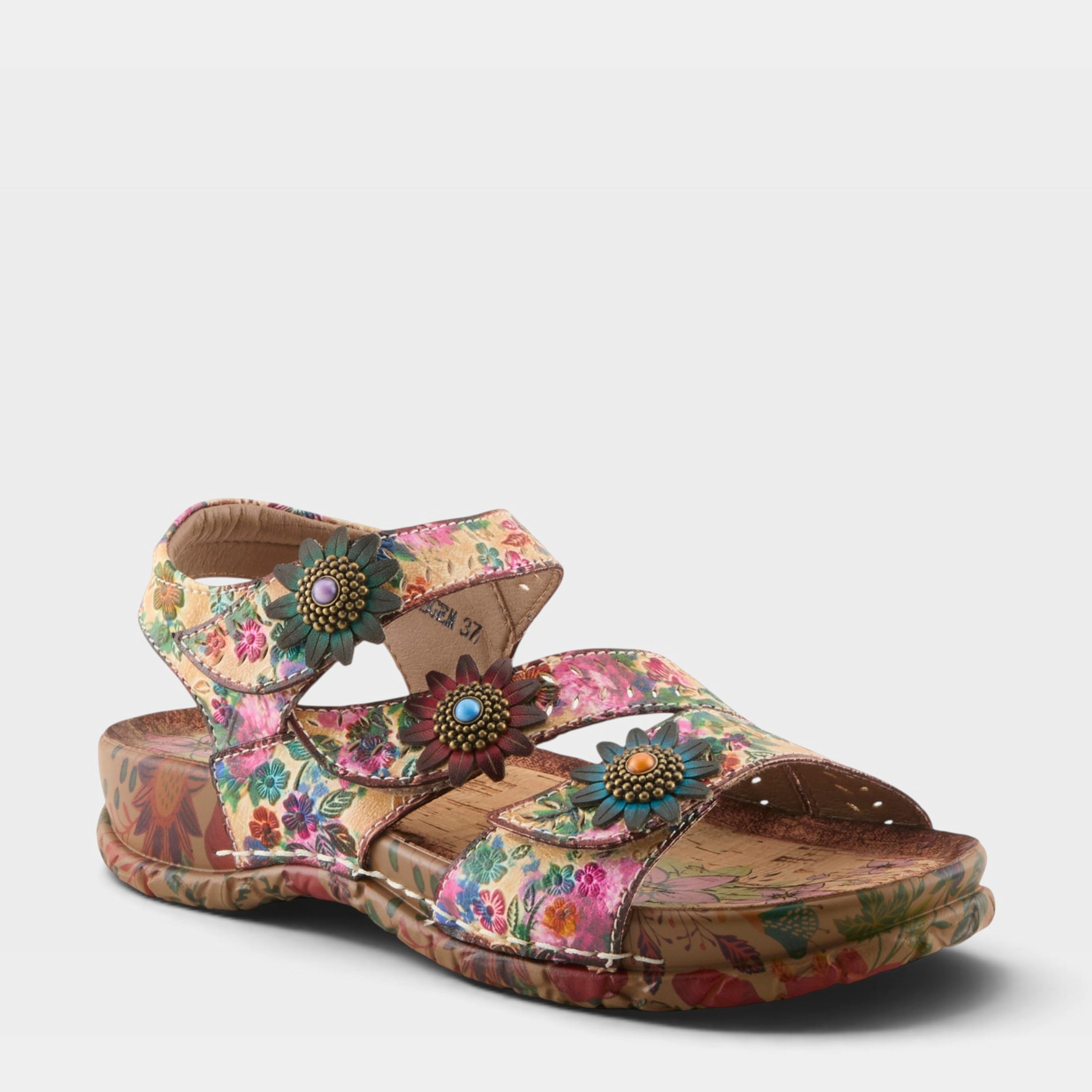 Stylish L'ARTISTE Offcenter Floral Sandals - Spring Step Shoes