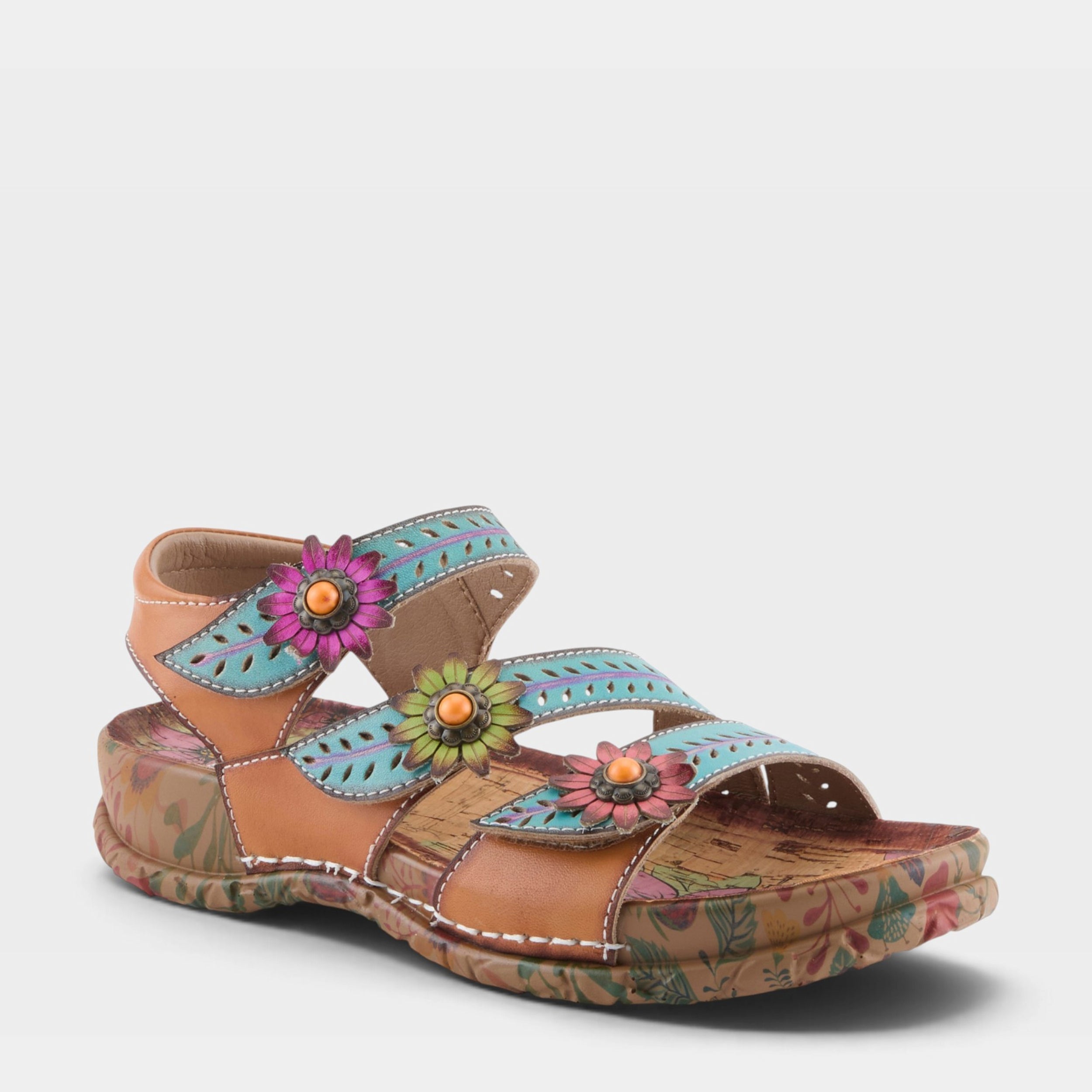 L'Artiste ANEWTRIO SANDALS in TURQUOISE MULTI, front view