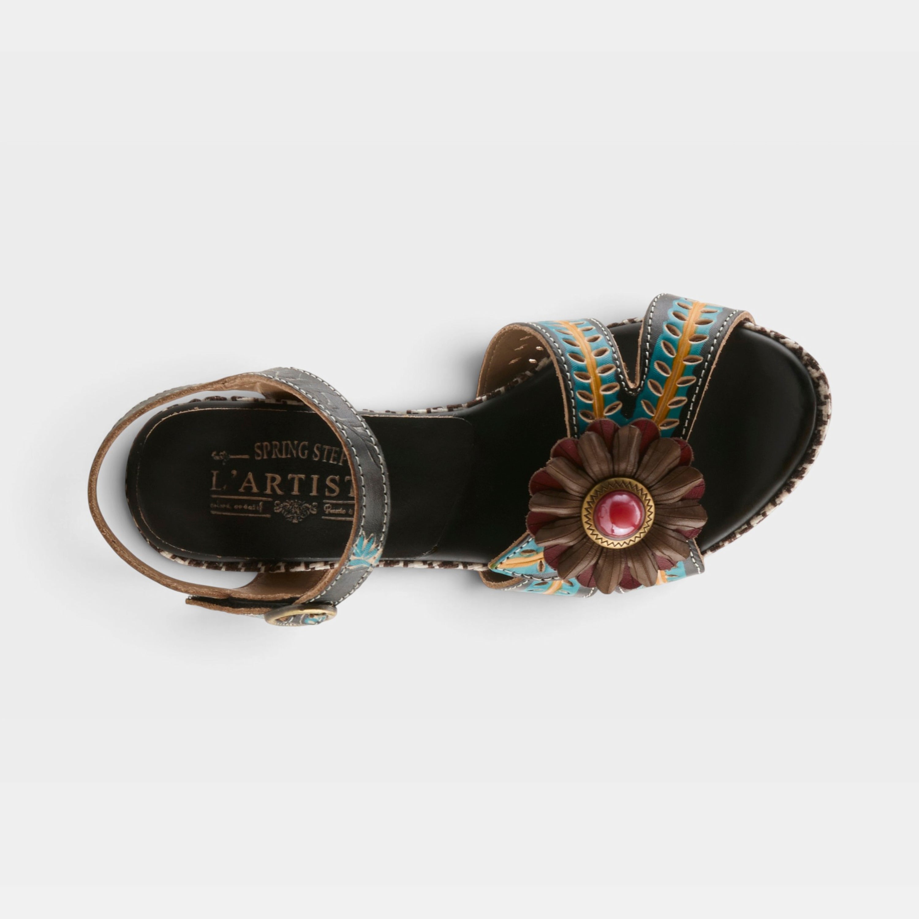 L'Artiste Astarr sandals in Black Multi, top view