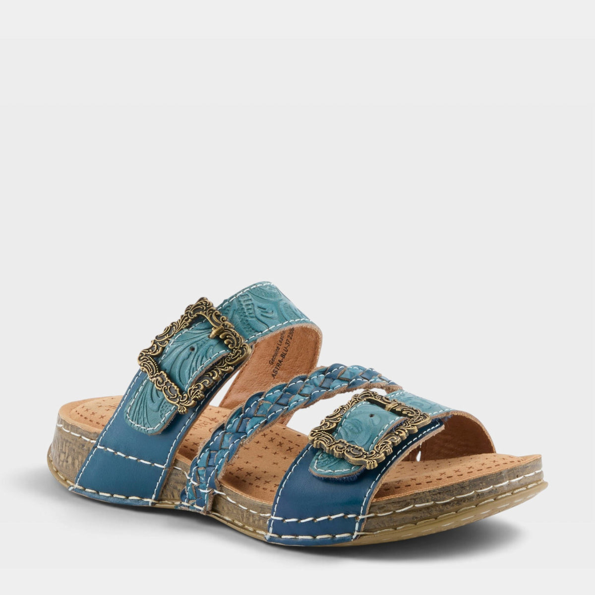 L'Artiste ASTRA SLIDE SANDAL in BLUE, front view