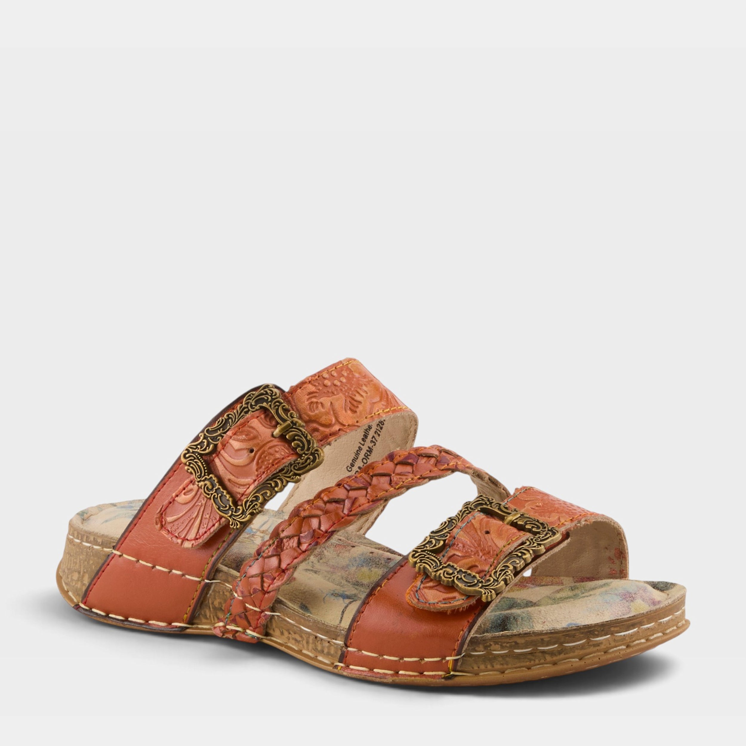 L'Artiste ASTRA SLIDE SANDAL in ORANGE MULTI, front view
