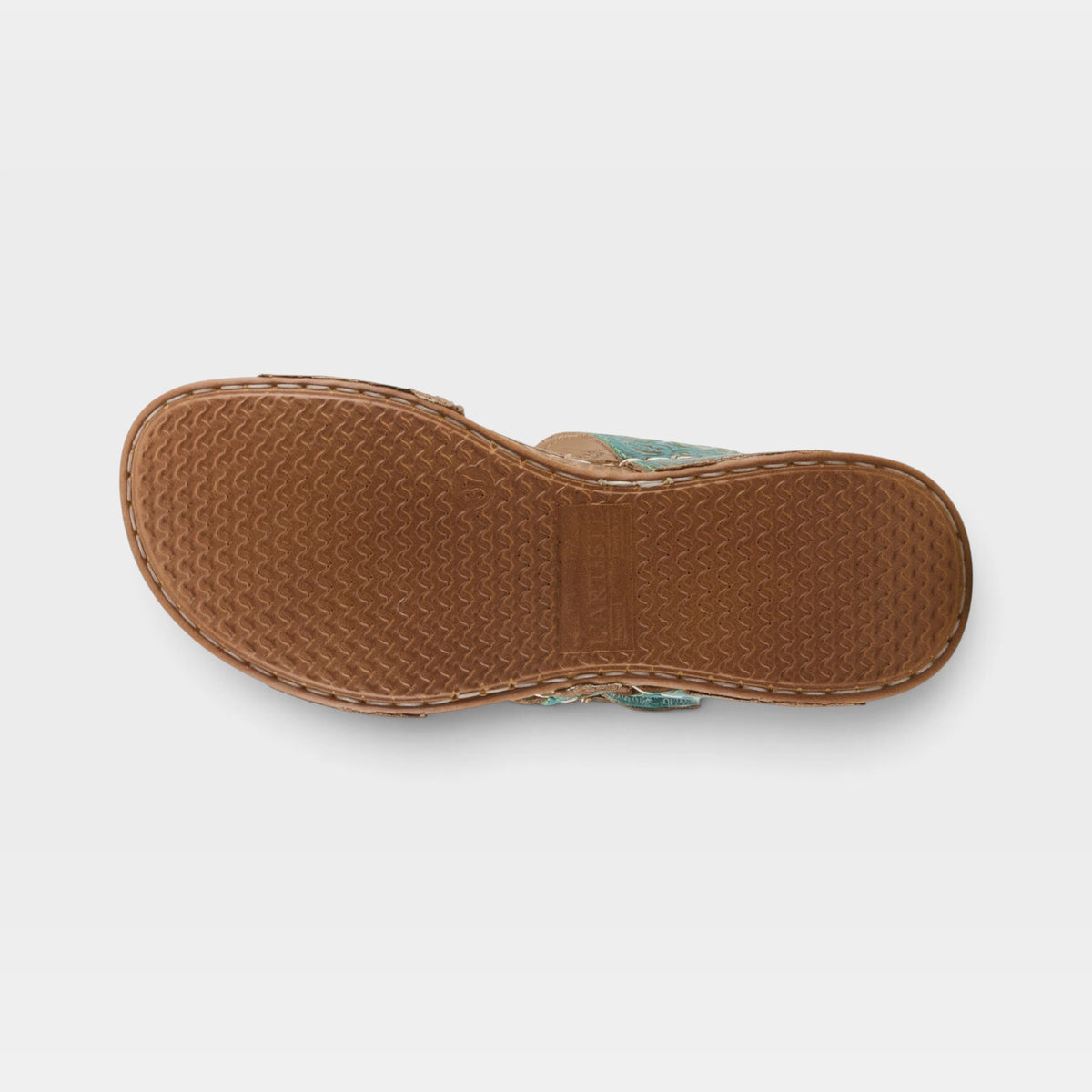 L'Artiste Astra slide sandal in Sky Blue Multi, outsole view