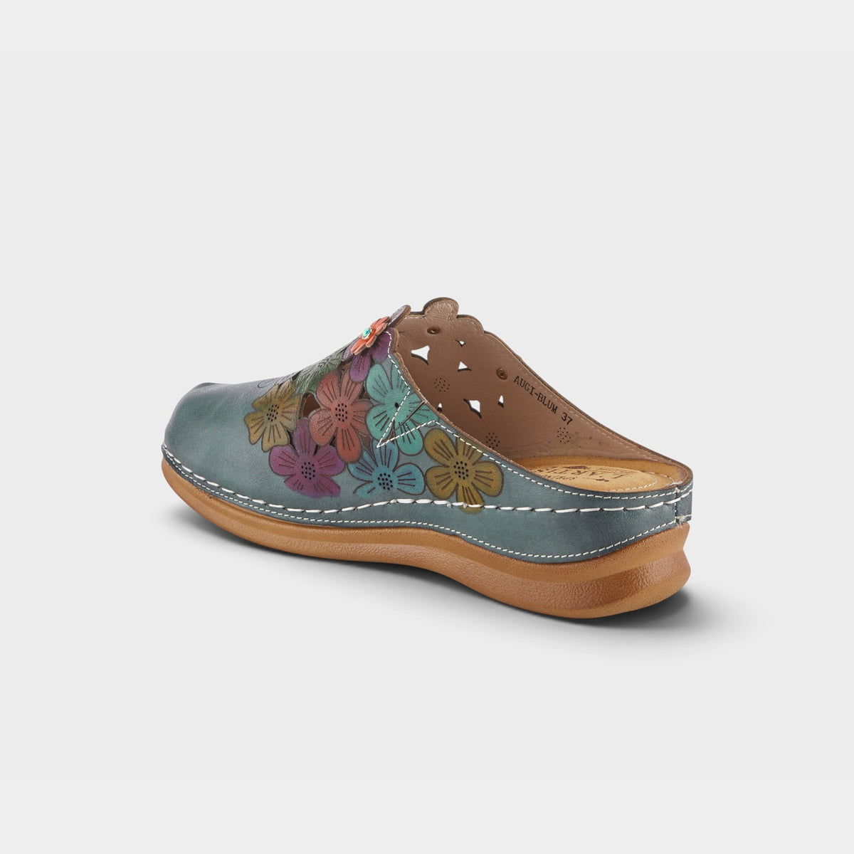 L'Artiste Augi clogs in Blue Multi, alternate angle view