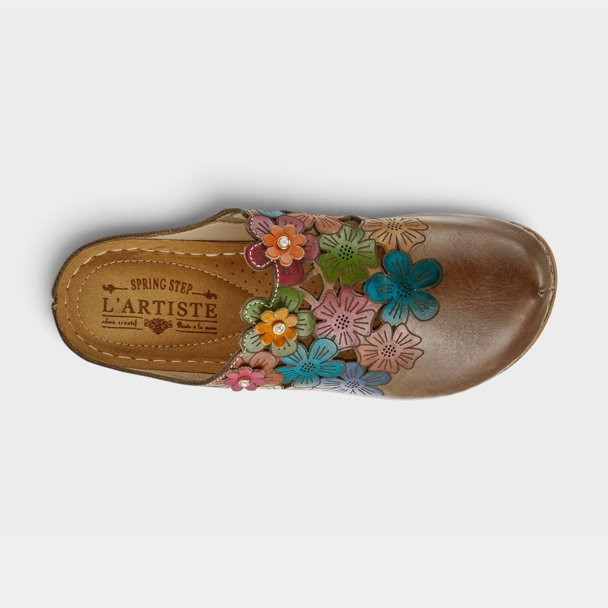 L'Artiste Augi clogs in Grey Multi, top view