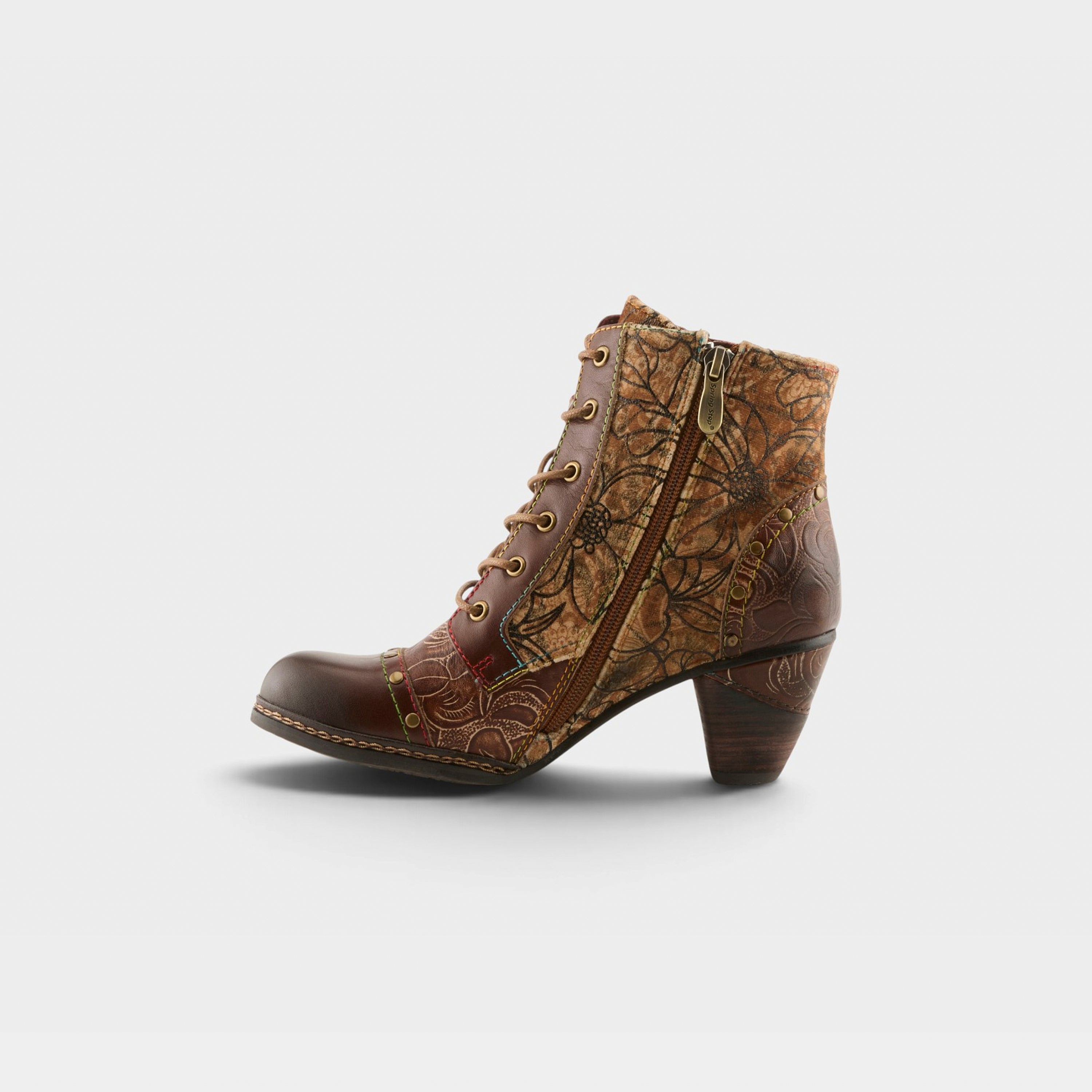 L'Artiste Avyanna boots in Medium Brown Multi, side view