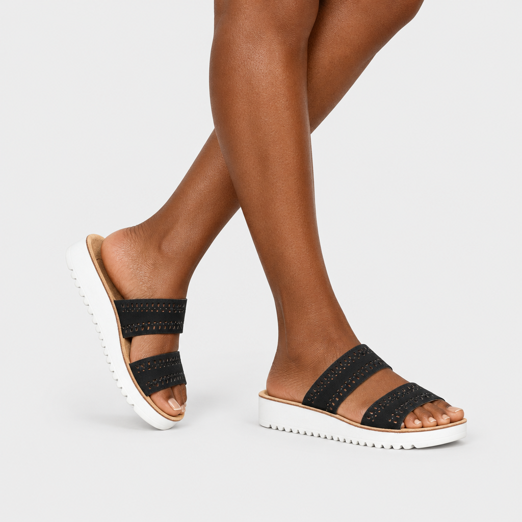 Flexus Bayshore Black Sandal - on-foot view