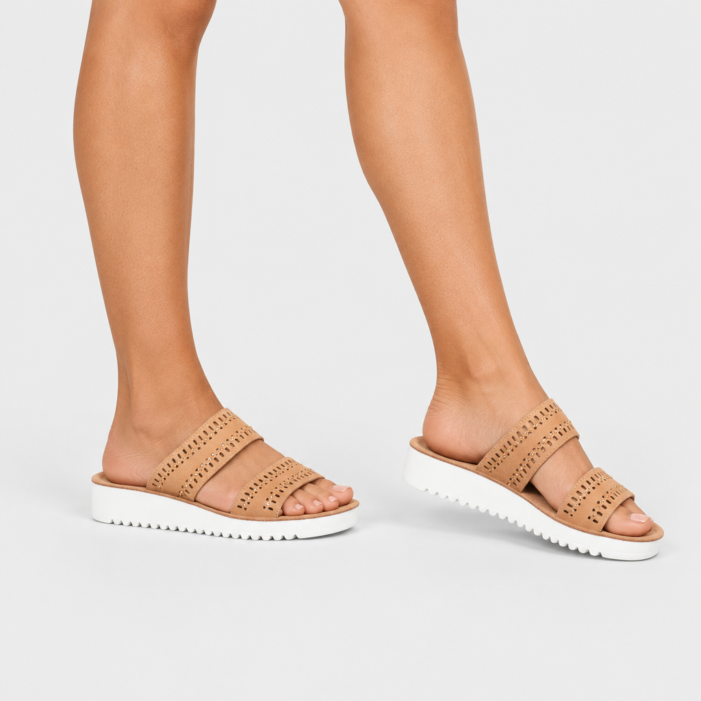 Flexus Bayshore Tan Sandal - on-foot view