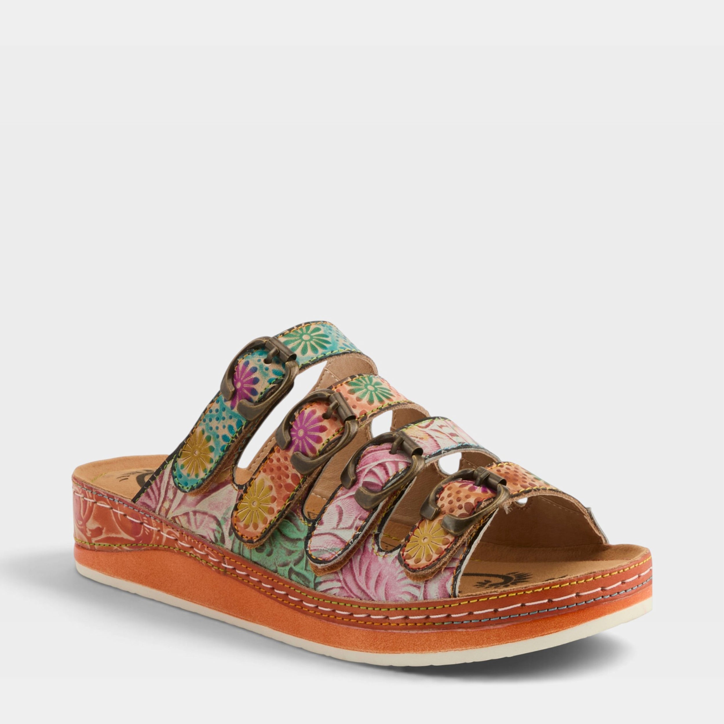 L'Artiste BELLINI SANDALS in PEACH MULTI, front view