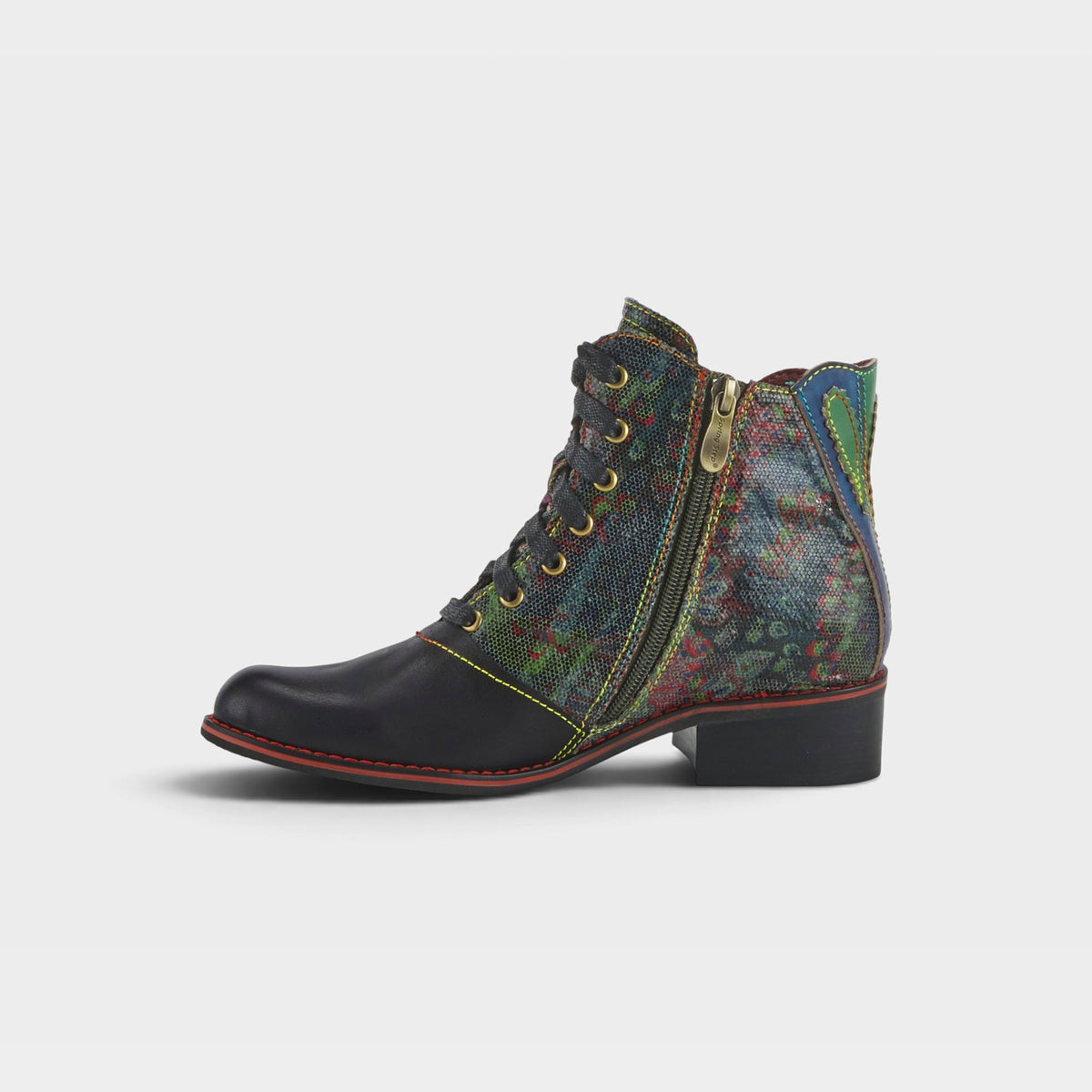 L'Artiste Benatar western bootie in Black Multi, side view