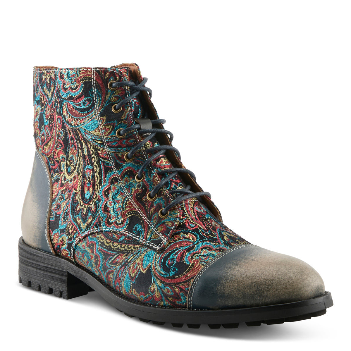 L'Artiste L'ARTISTE MEN BERGER BOOTIE boot in blue multi with handcrafted leather design