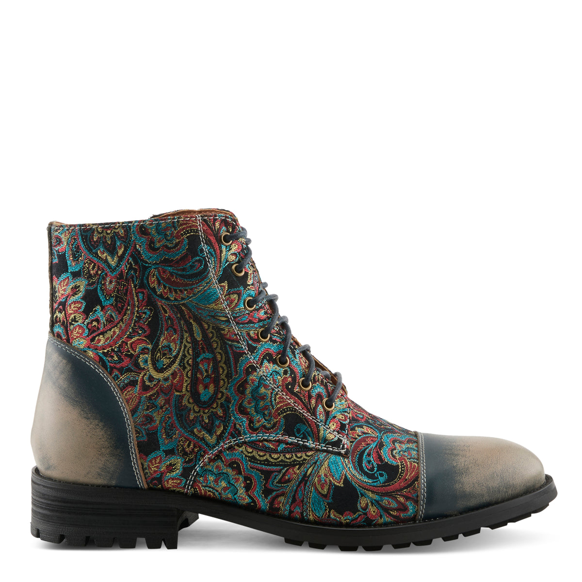 L'Artiste L'ARTISTE MEN BERGER BOOTIE boot in blue multi with handcrafted leather design