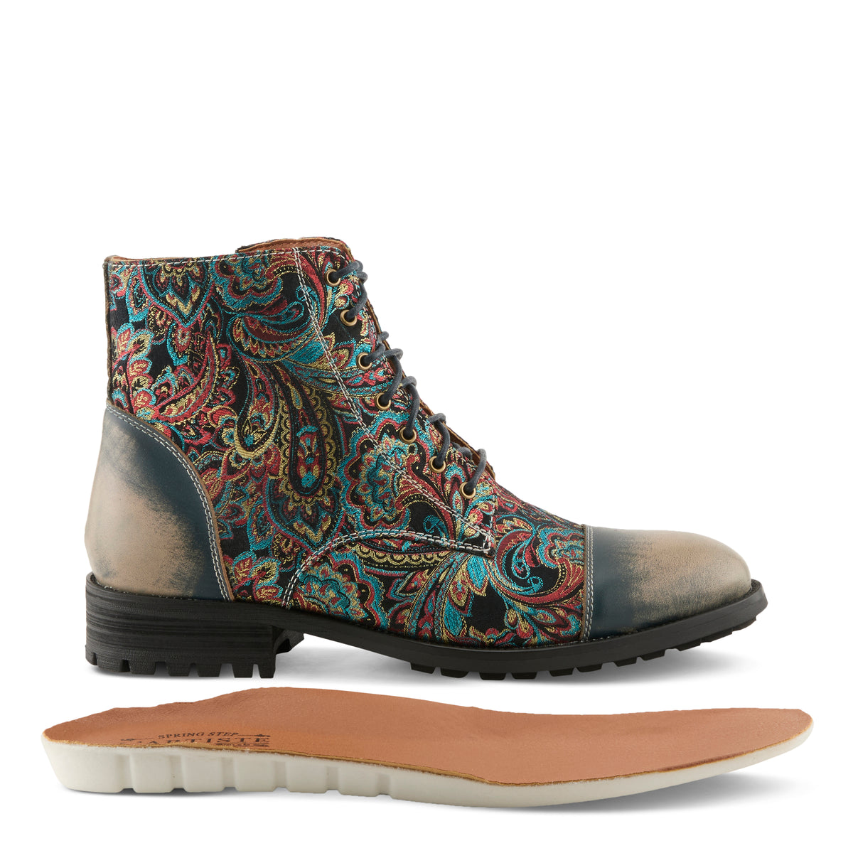 L'Artiste L'ARTISTE MEN BERGER BOOTIE boot in blue multi with handcrafted leather design