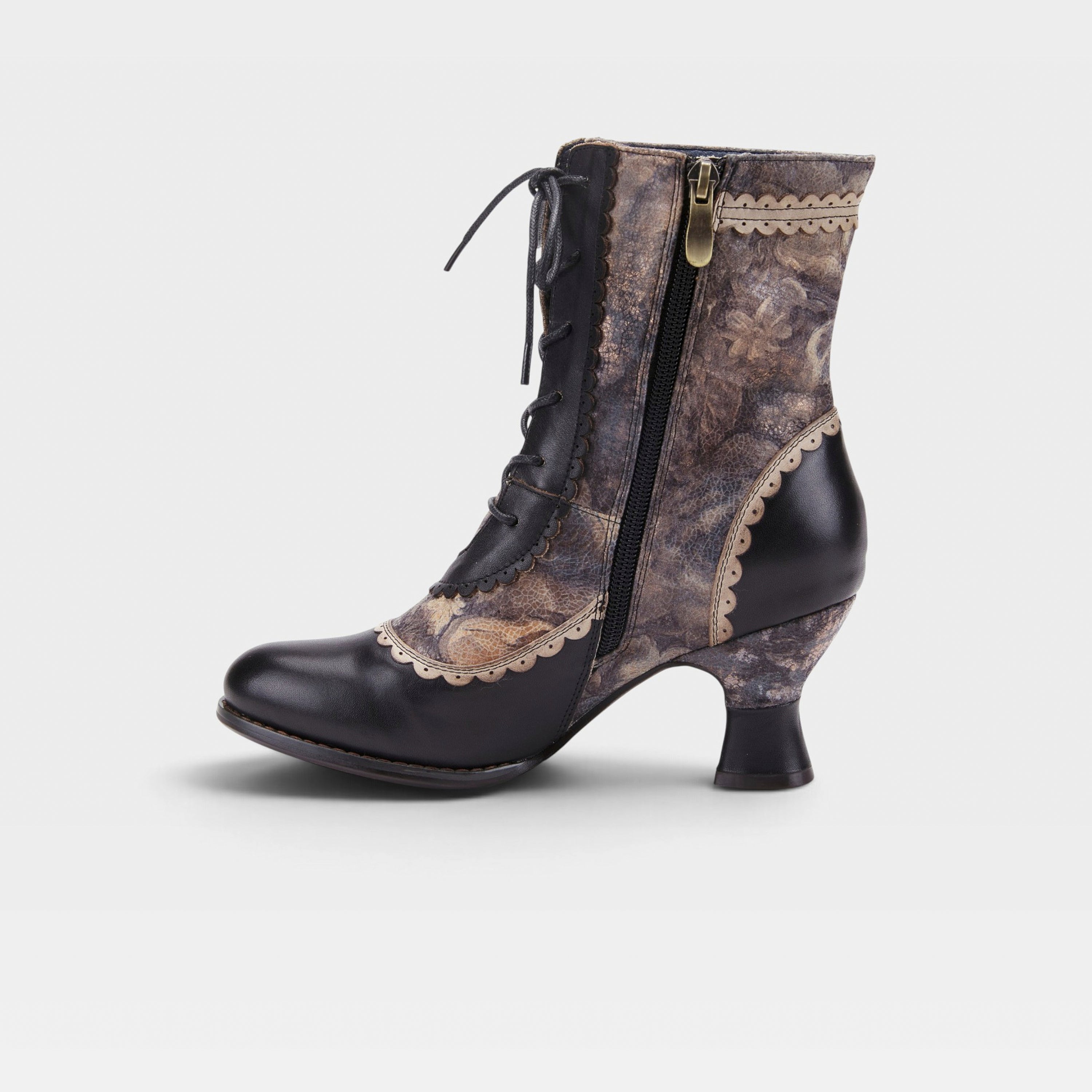 L'Artiste Bewitch-Floral bootie in Black Multi, side view