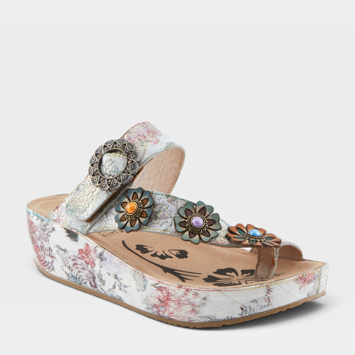 L'Artiste Blissbloom sandals in Ice Multi, front view