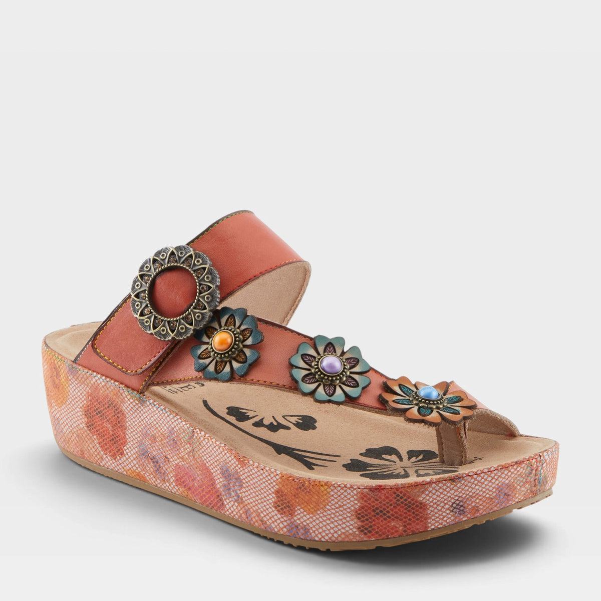 L'Artiste Blissbloom sandals in Peach, front view
